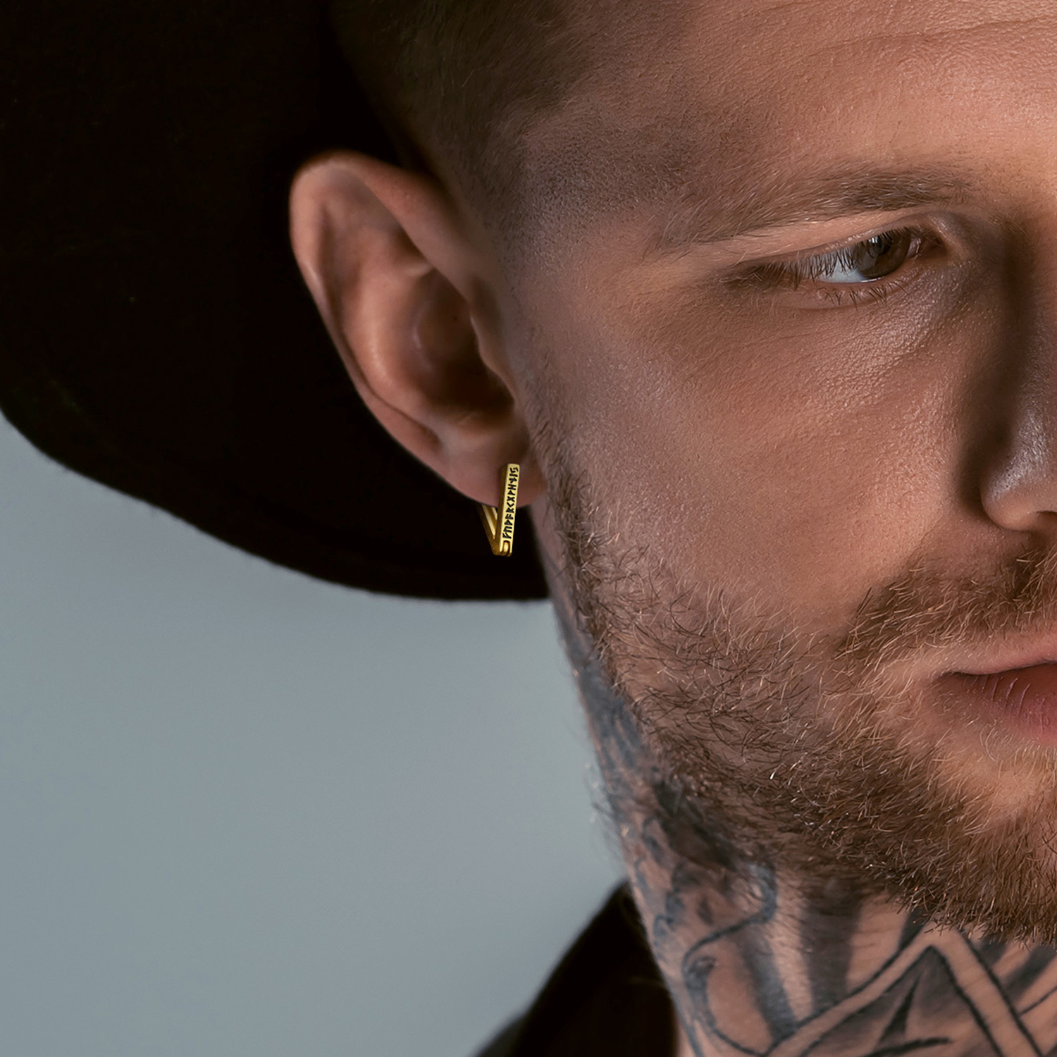 Triangle Viking Rune Huggie Hoop Earrings for Men-01