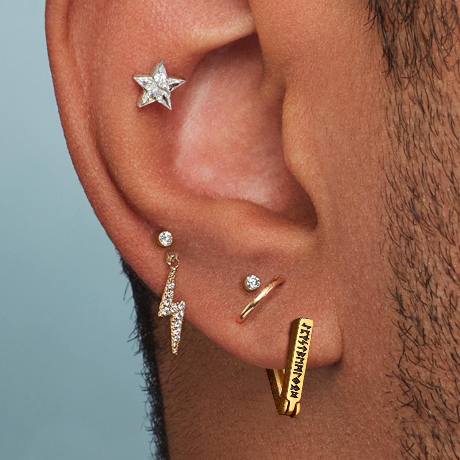 Triangle Viking Rune Huggie Hoop Earrings for Men-02