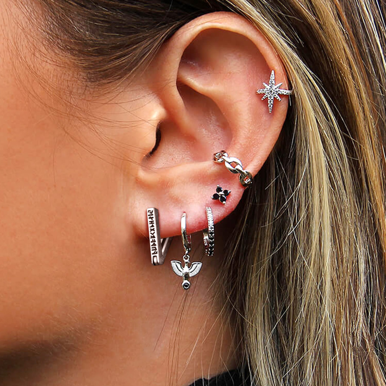 Triangle Viking Rune Huggie Hoop Earrings for Women-02