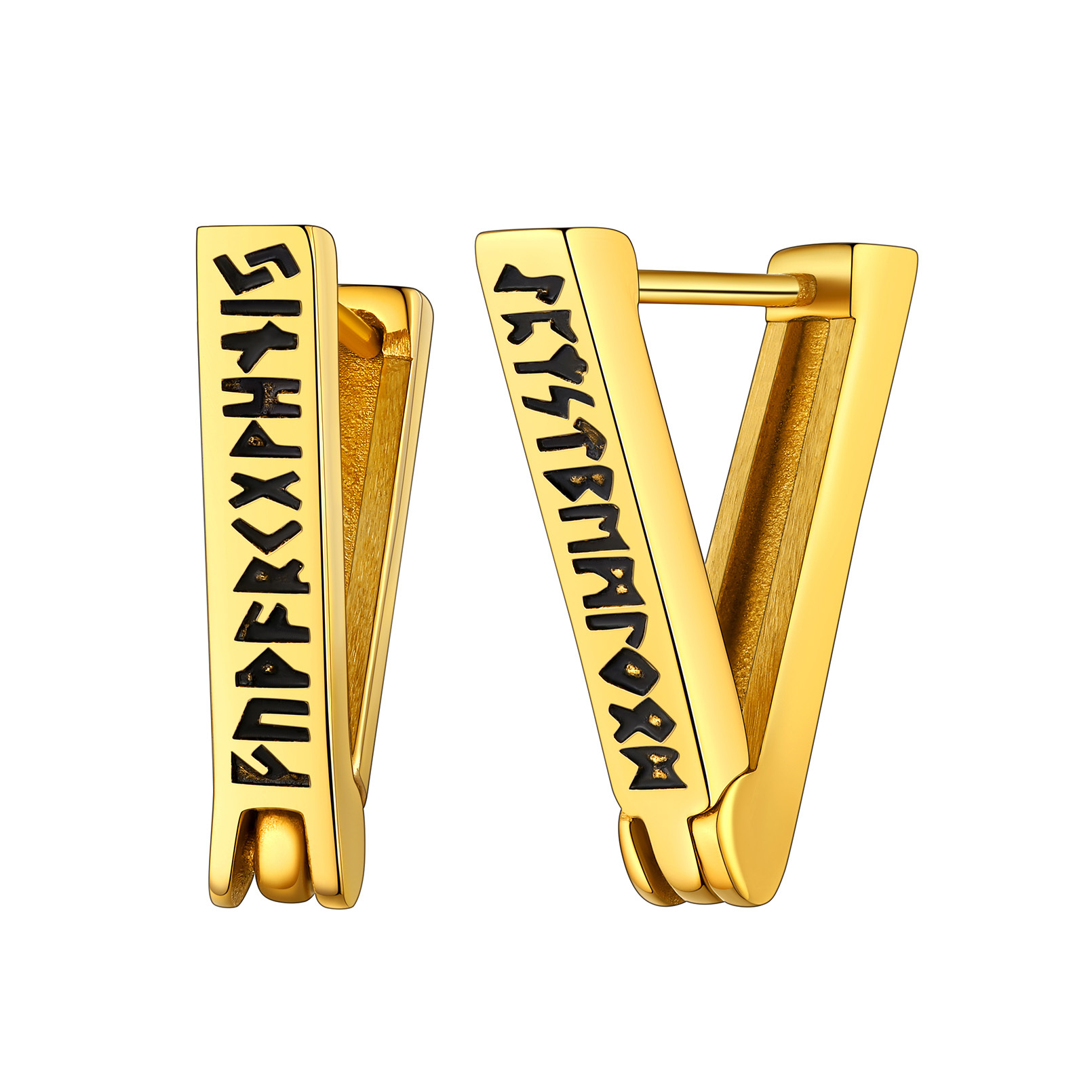 Triangle Viking Rune Huggie Hoop Earrings in 14K Gold Plated