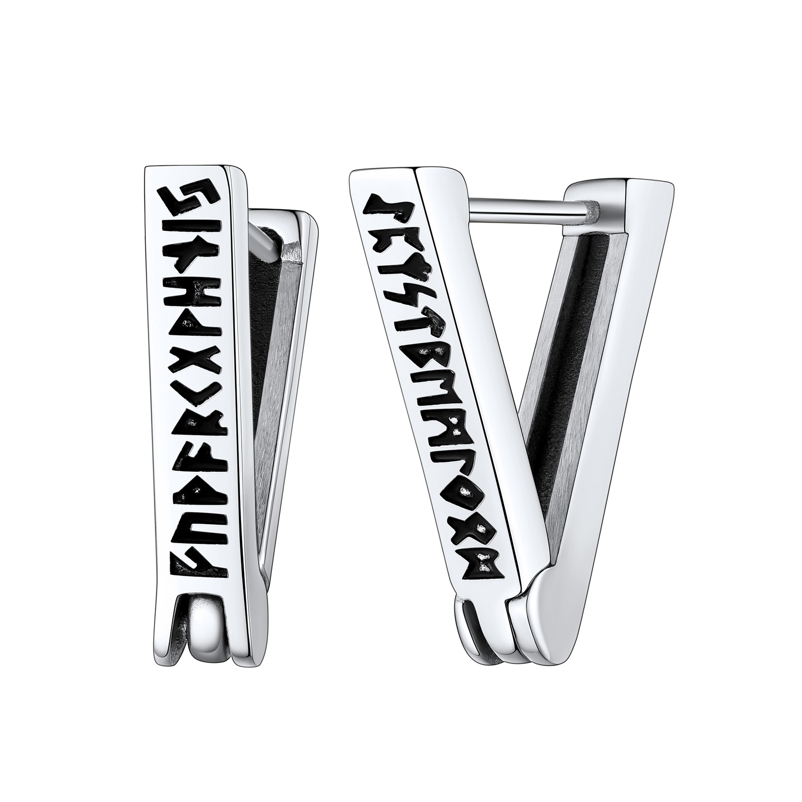 Triangle Viking Rune Huggie Hoop Earrings in Stainless Steel
