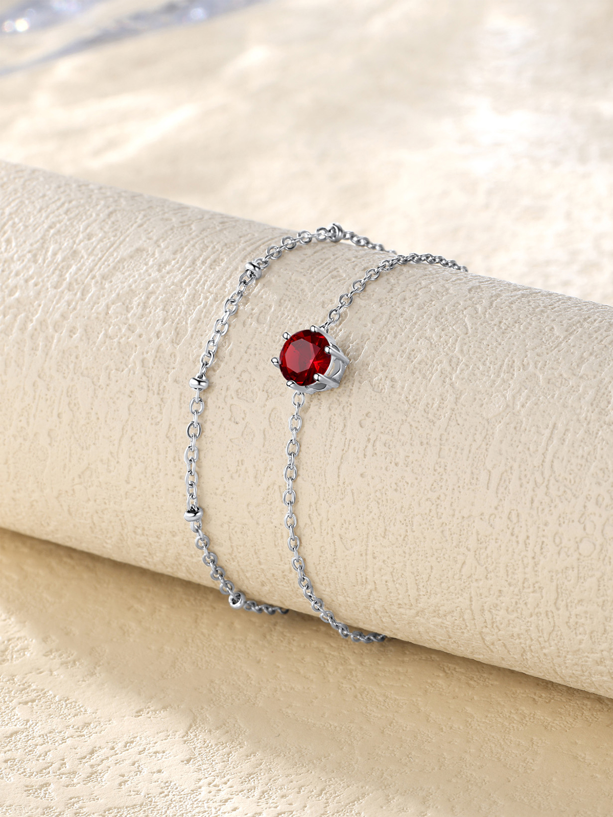 Layered Birthstone Rolo Link Anklet in Stainless