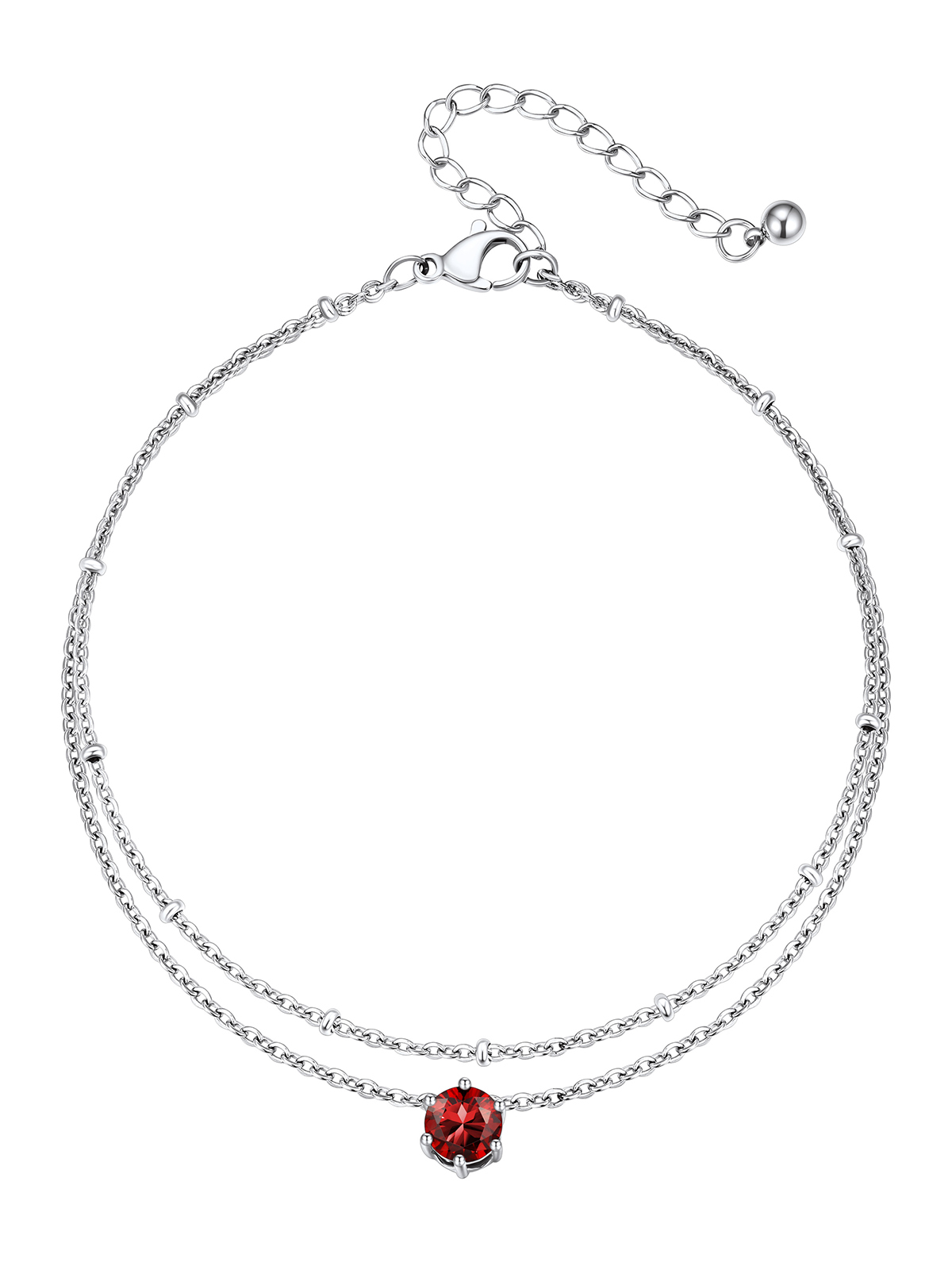 Layered Birthstone Rolo Link Anklet in Stainless