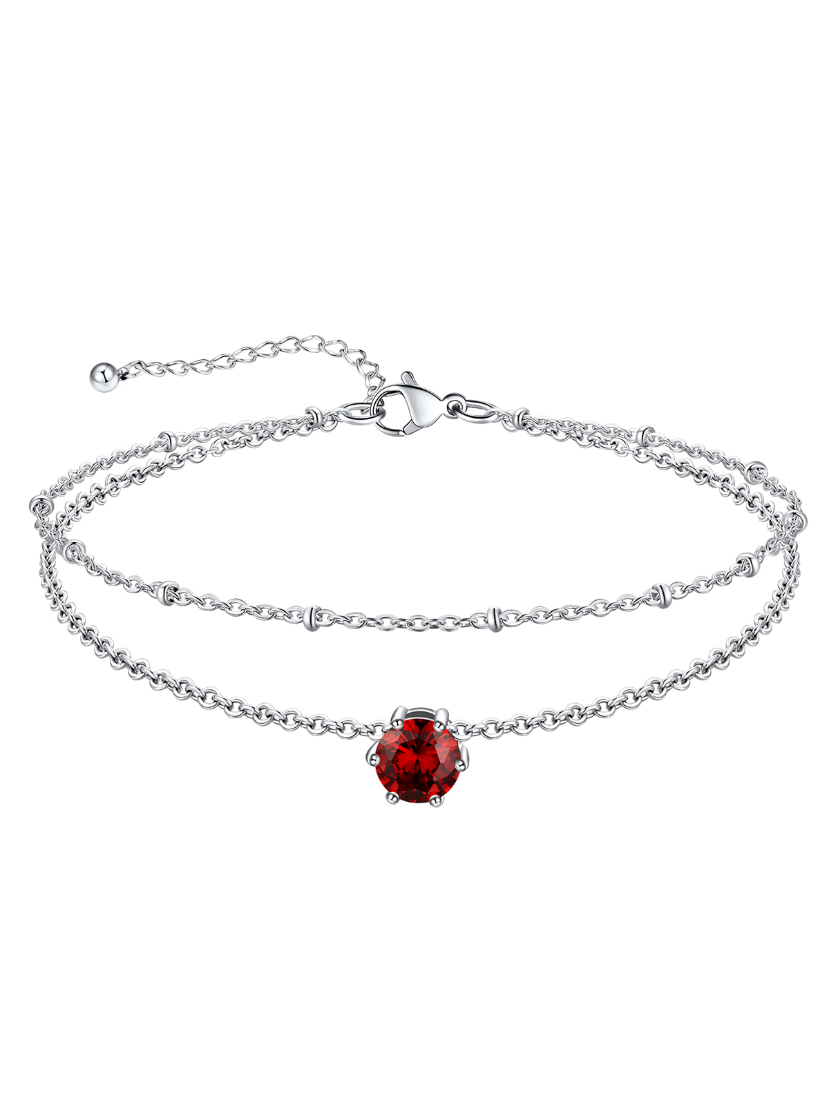 Layered Birthstone Rolo Link Anklet in Stainless
