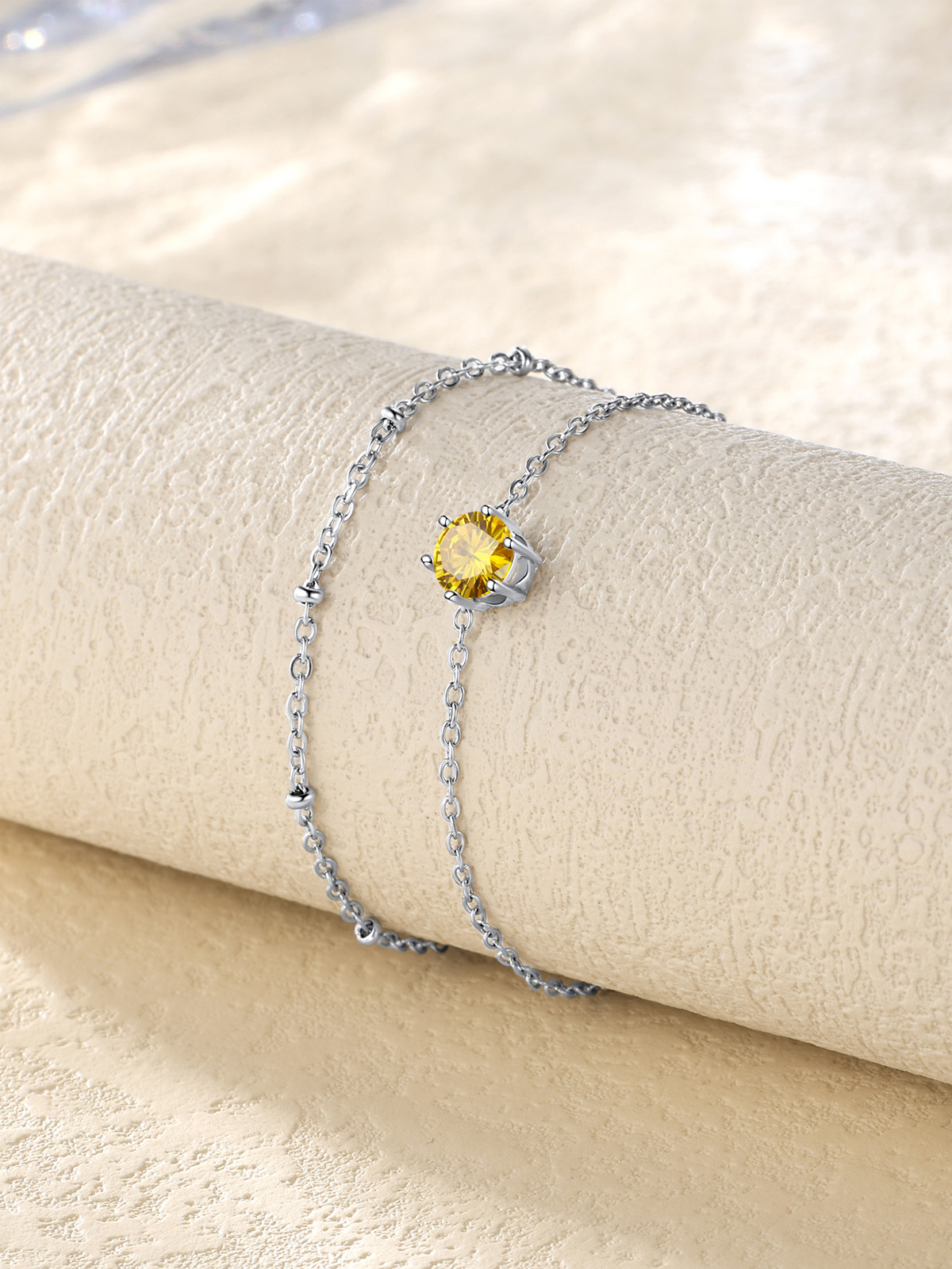 Layered Birthstone Rolo Link Anklet in Stainless