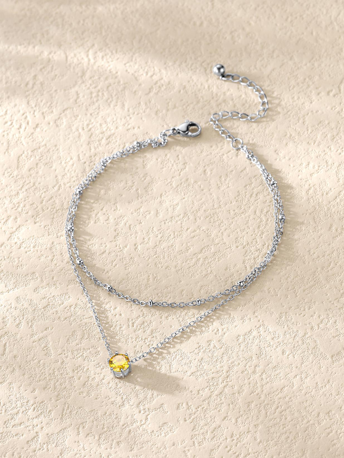 Layered Birthstone Rolo Link Anklet in Stainless