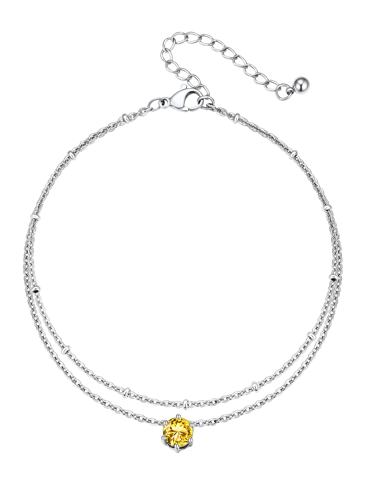 Layered Birthstone Rolo Link Anklet in Stainless