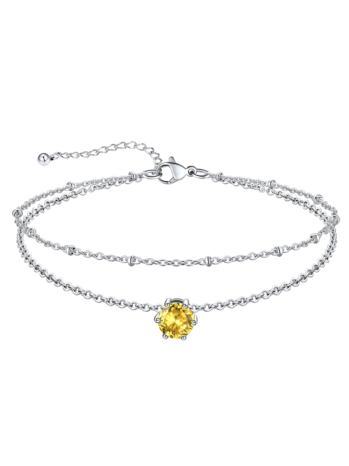 Layered Birthstone Rolo Link Anklet in Stainless