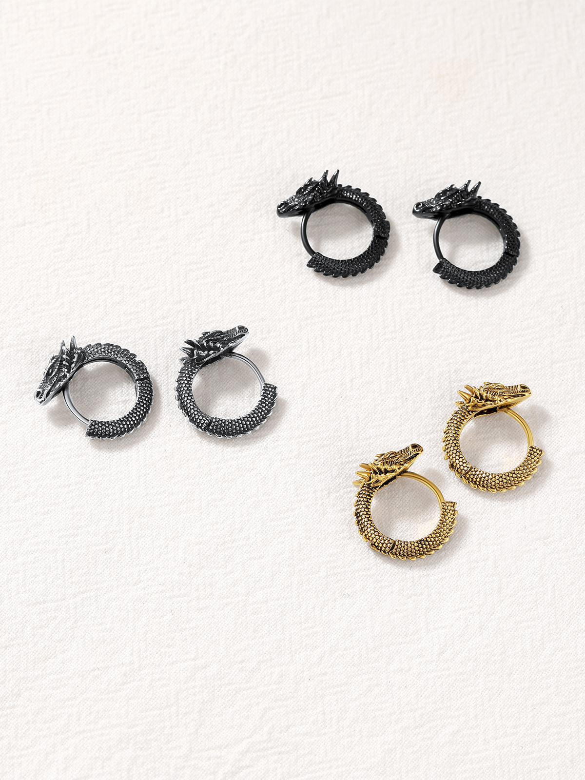Dragon Huggie Hoops Punk Rock Earrings in Stainless Steel