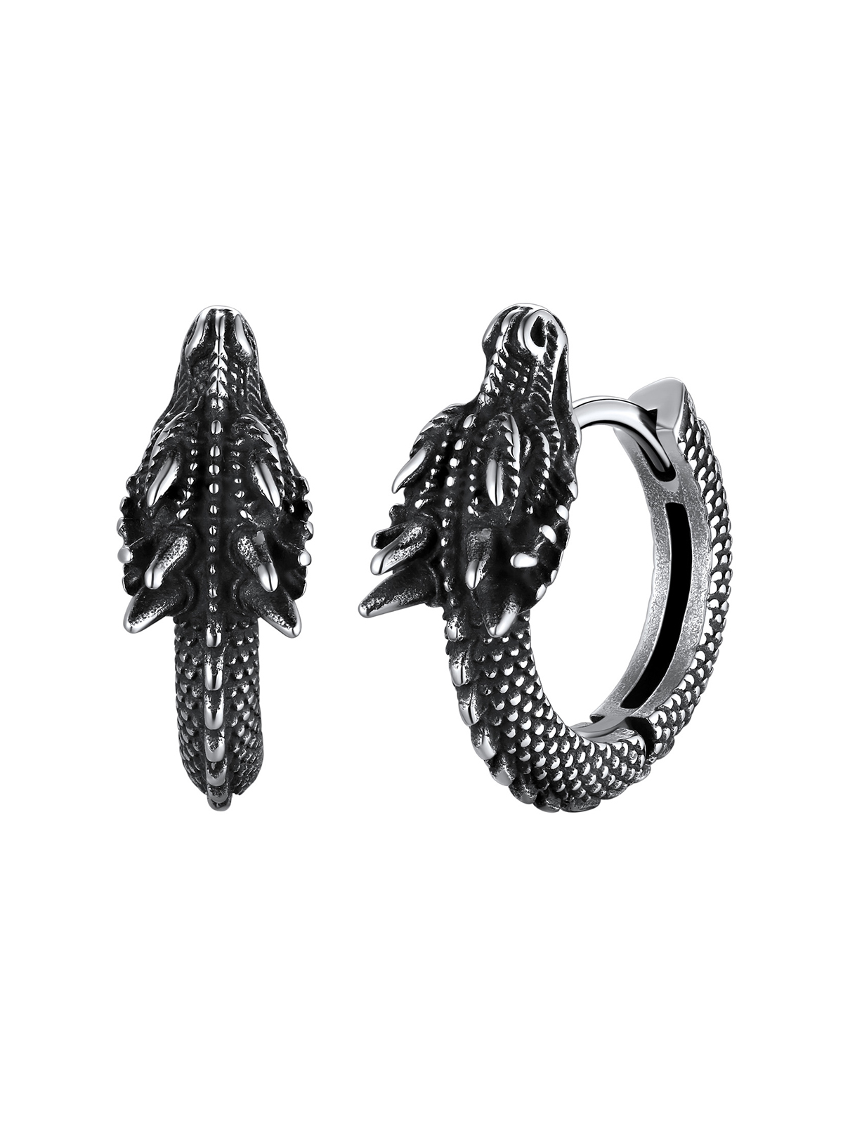 Dragon Huggie Hoops Punk Rock Earrings in Stainless Steel