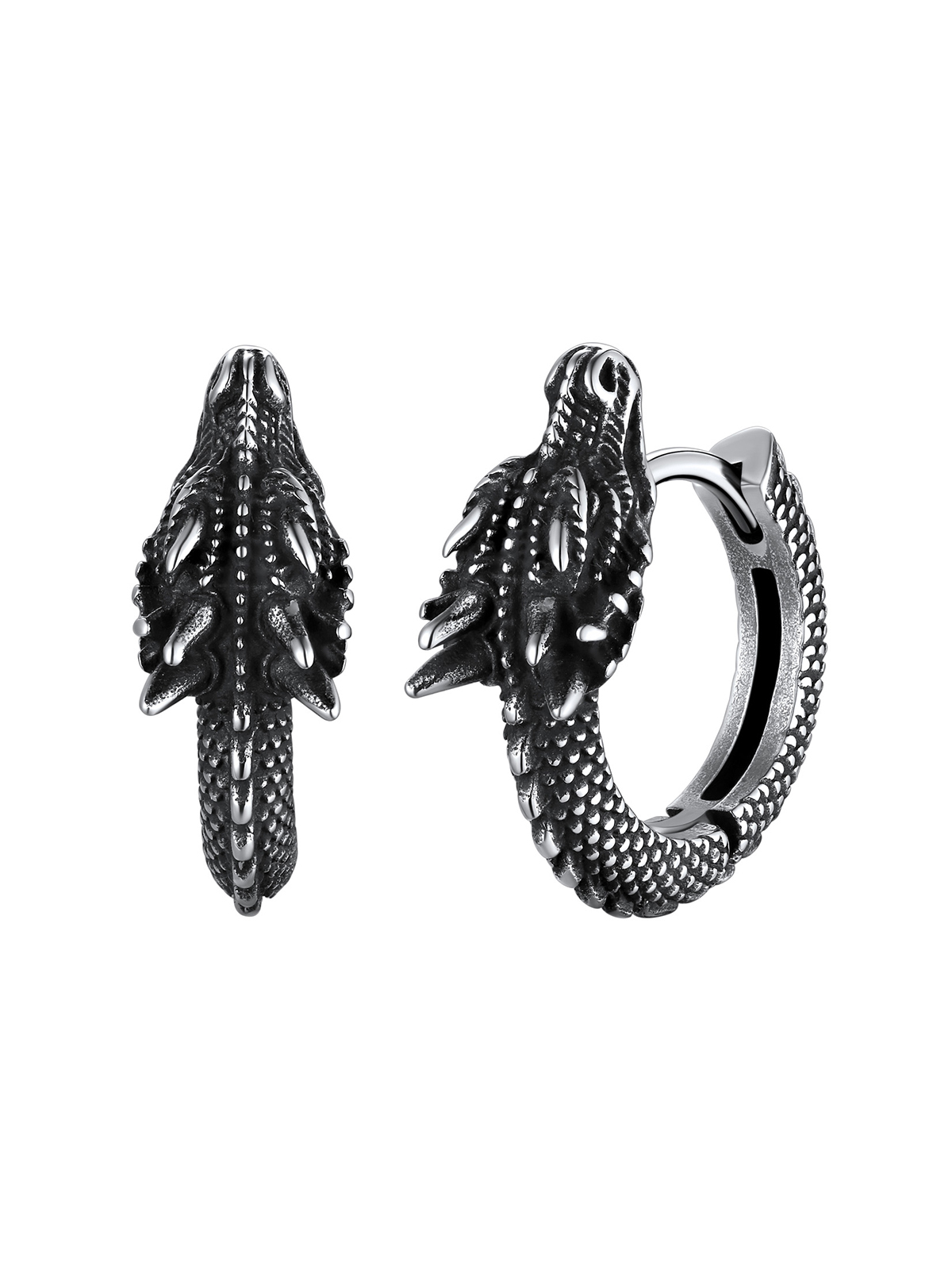 Dragon Huggie Hoops Punk Rock Earrings in Stainless Steel