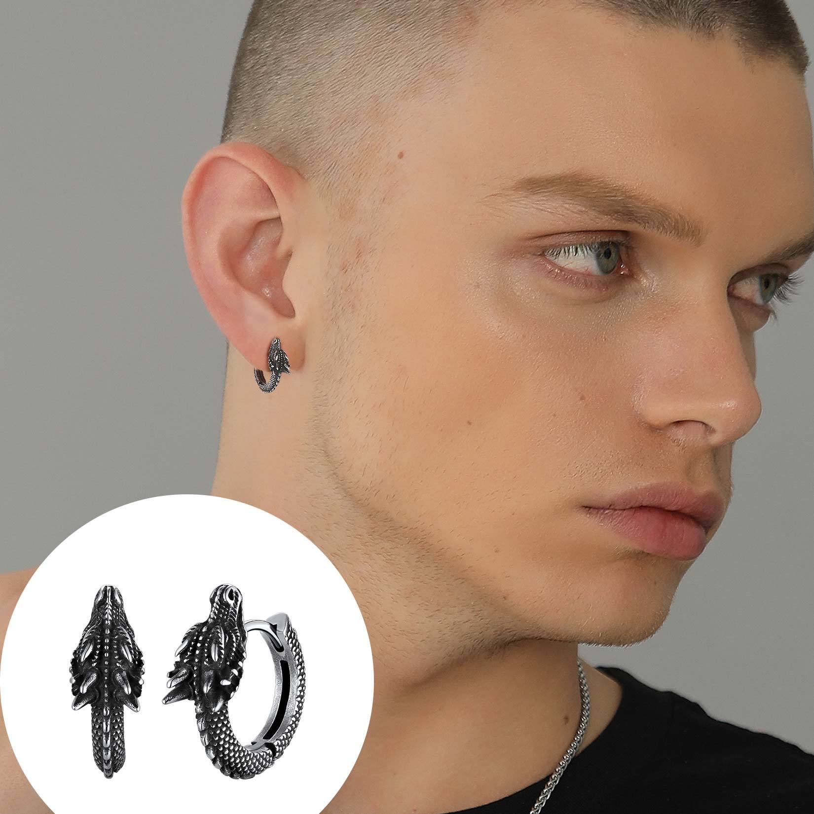 Dragon Huggie Hoop Earrings for Men-02