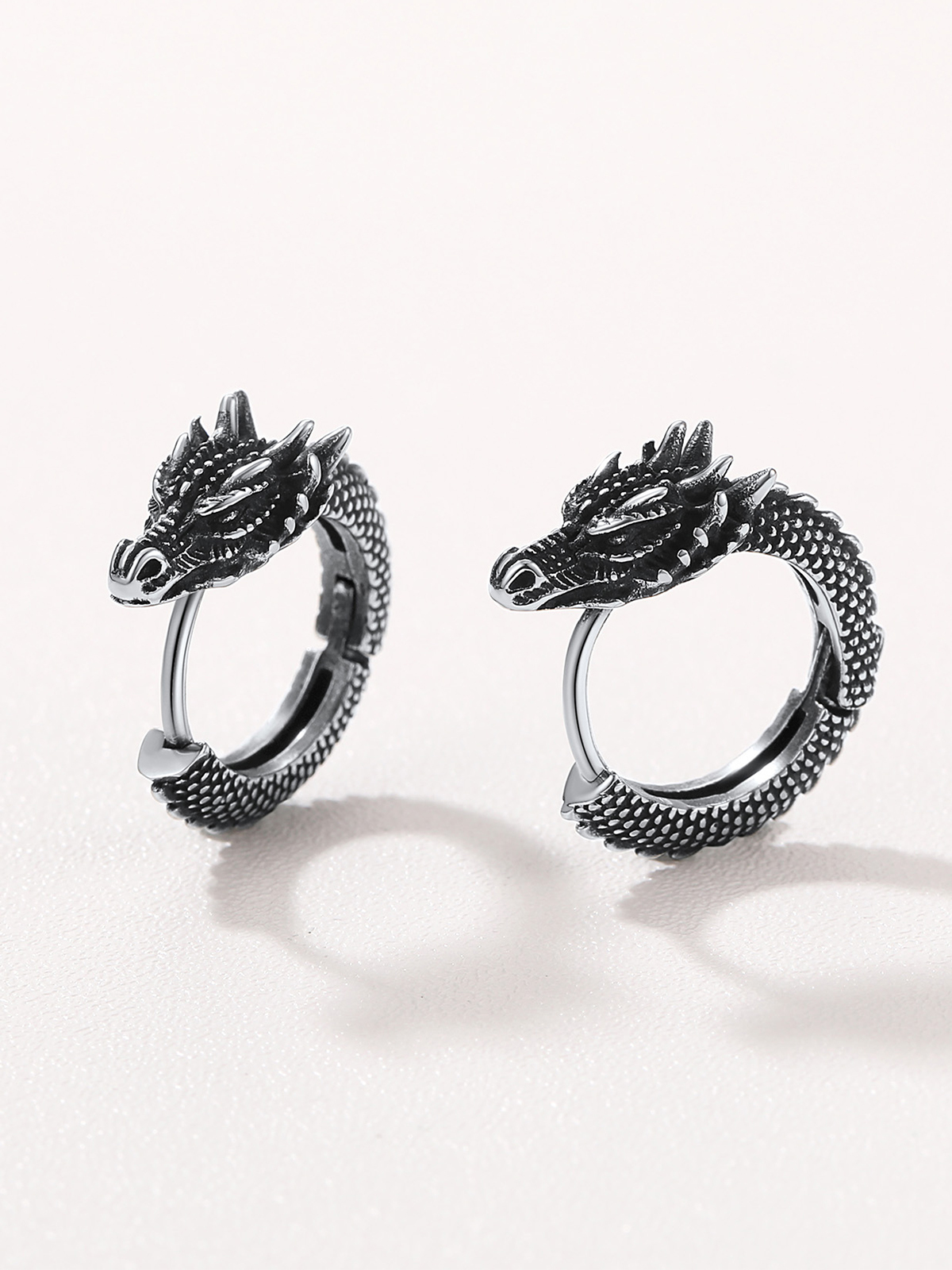 Dragon Huggie Hoops Punk Rock Earrings in Stainless Steel