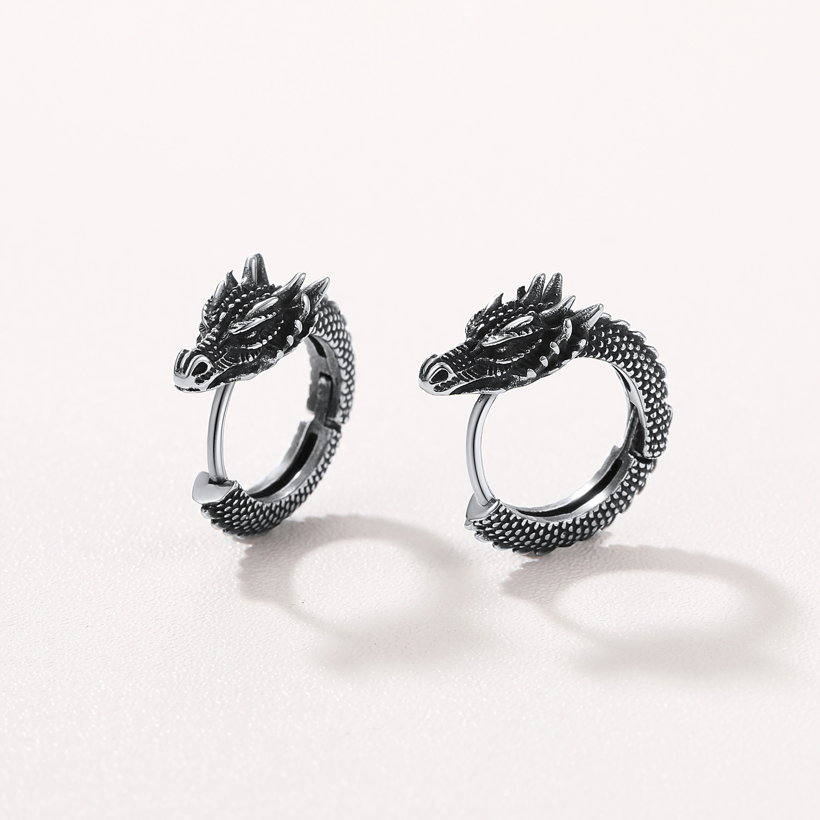 Dragon Huggie Hoop Earrings, Stainless Steel-02