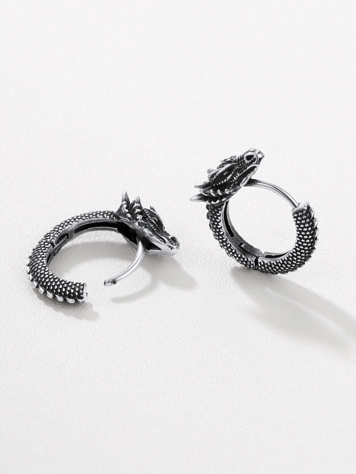 Dragon Huggie Hoops Punk Rock Earrings in Stainless Steel