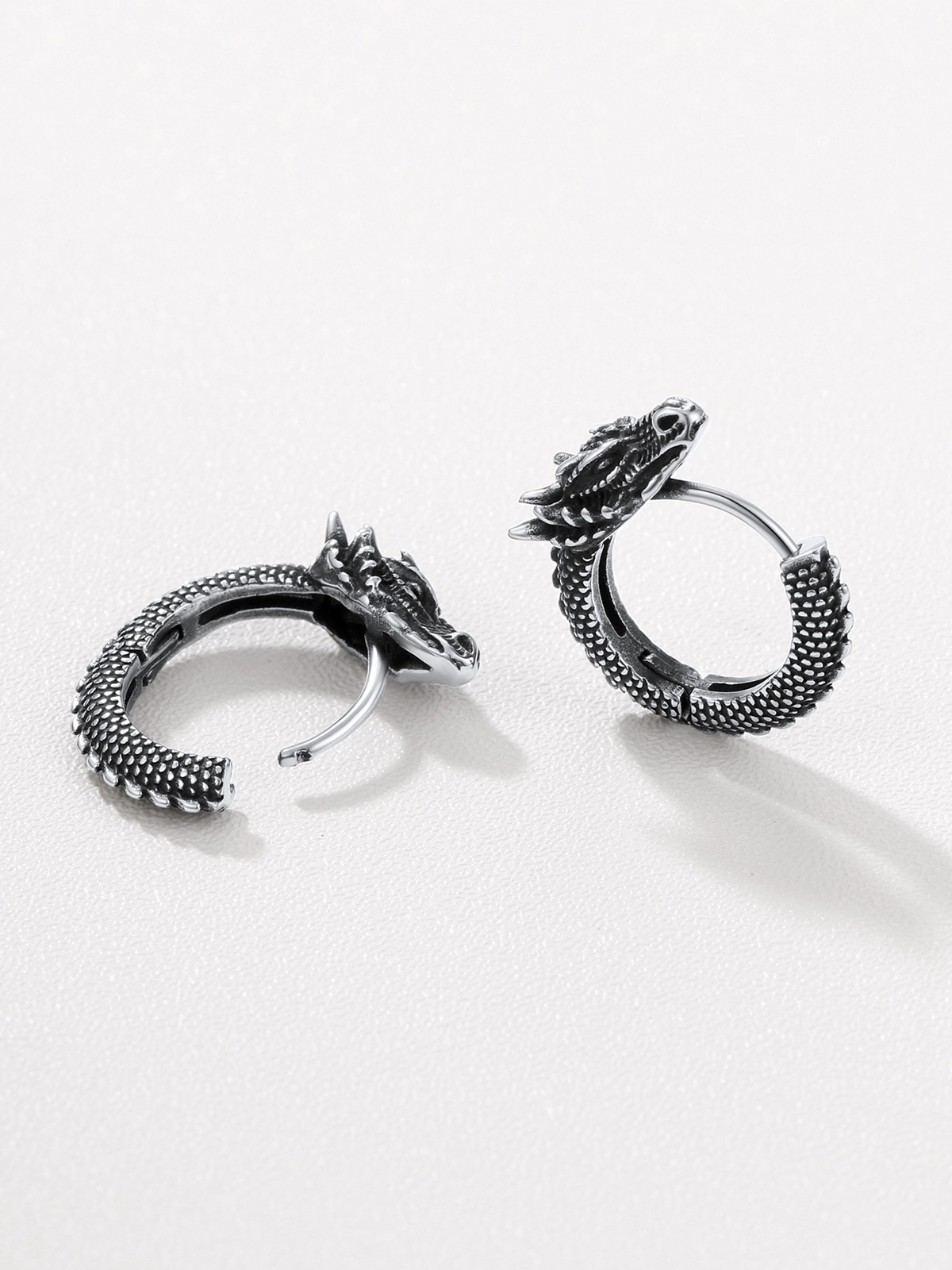 Dragon Huggie Hoops Punk Rock Earrings in Stainless Steel