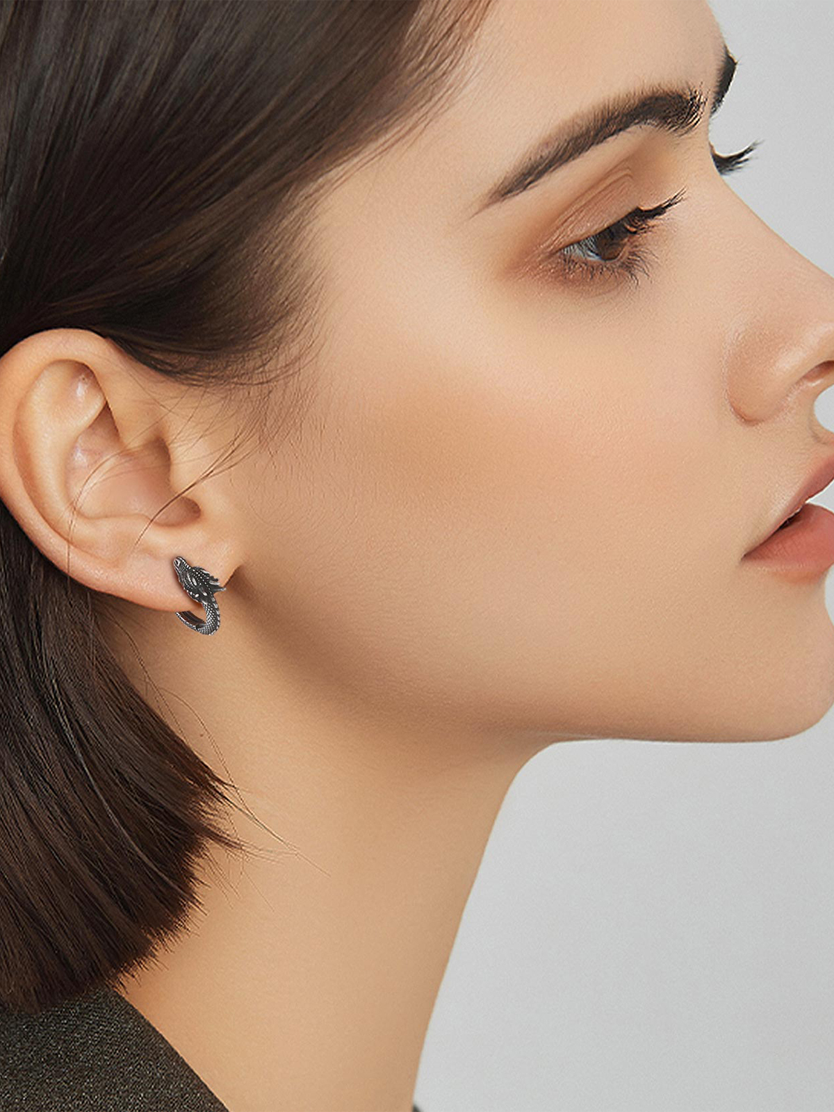 Dragon Huggie Hoops Punk Rock Earrings in Stainless Steel