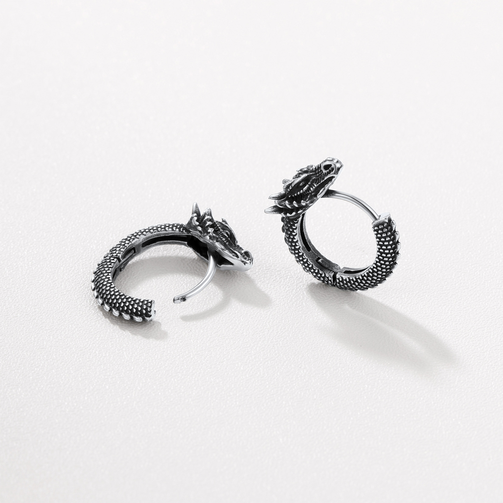 Dragon Huggie Hoop Earrings, Stainless Steel-03
