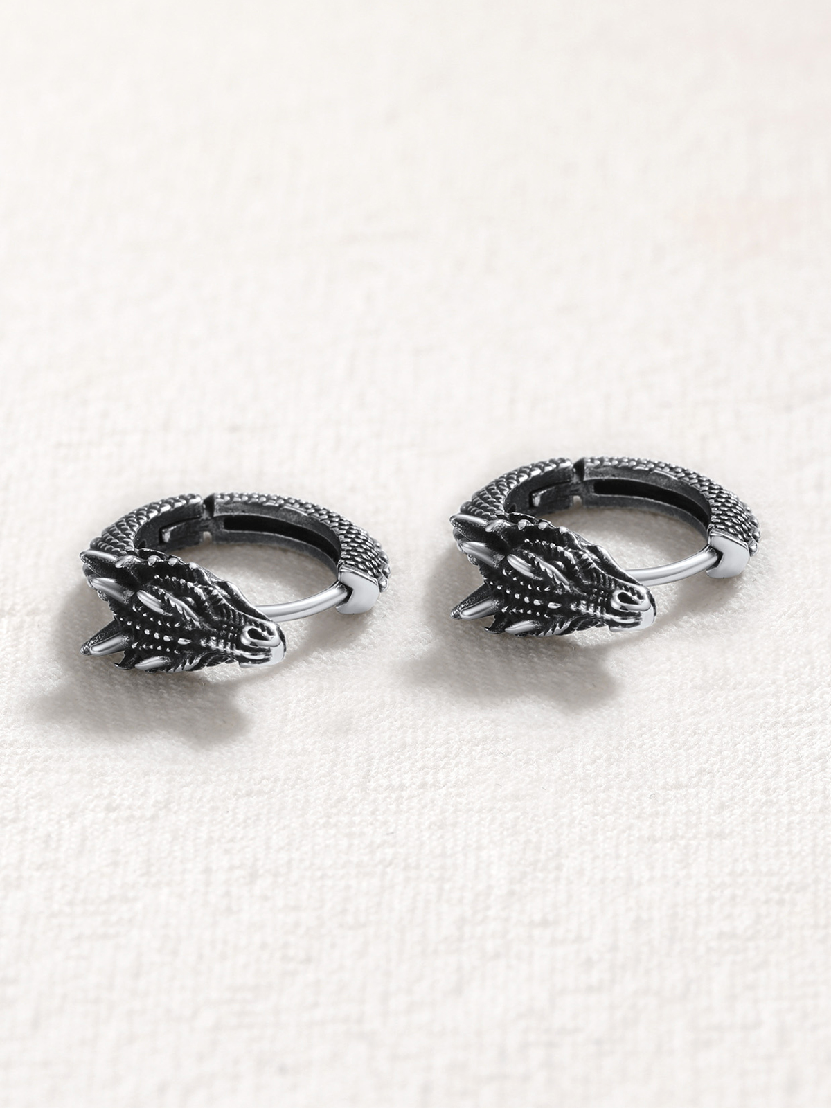 Dragon Huggie Hoops Punk Rock Earrings in Stainless Steel