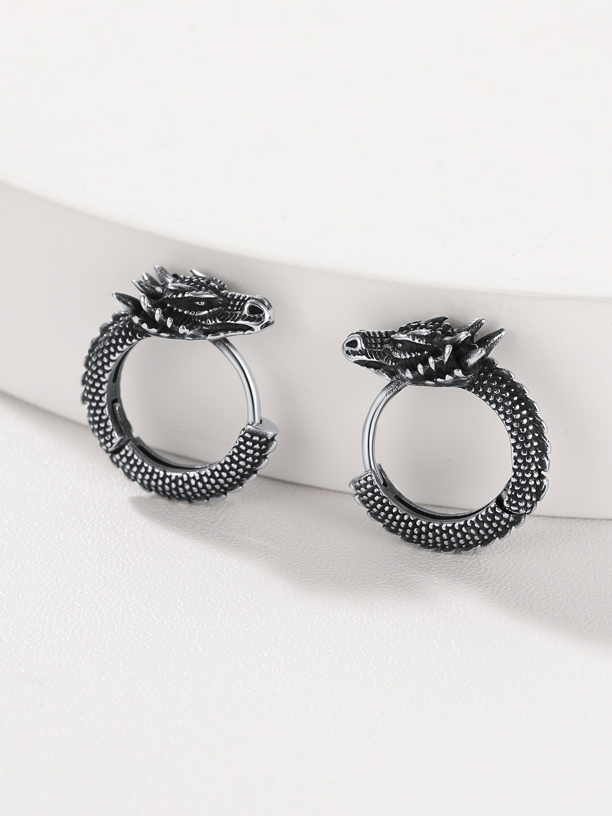 Dragon Huggie Hoops Punk Rock Earrings in Stainless Steel