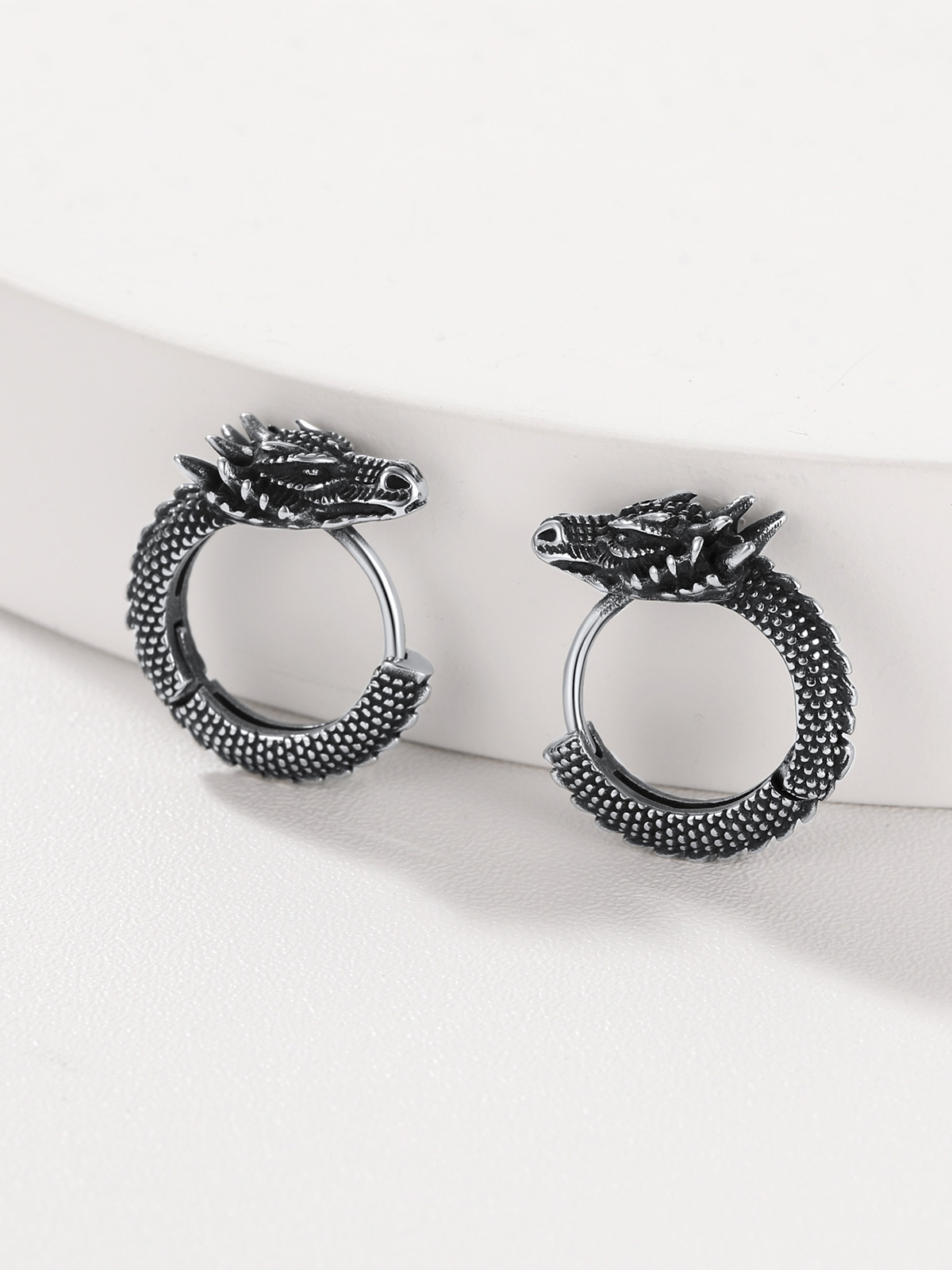 Dragon Huggie Hoops Punk Rock Earrings in Stainless Steel