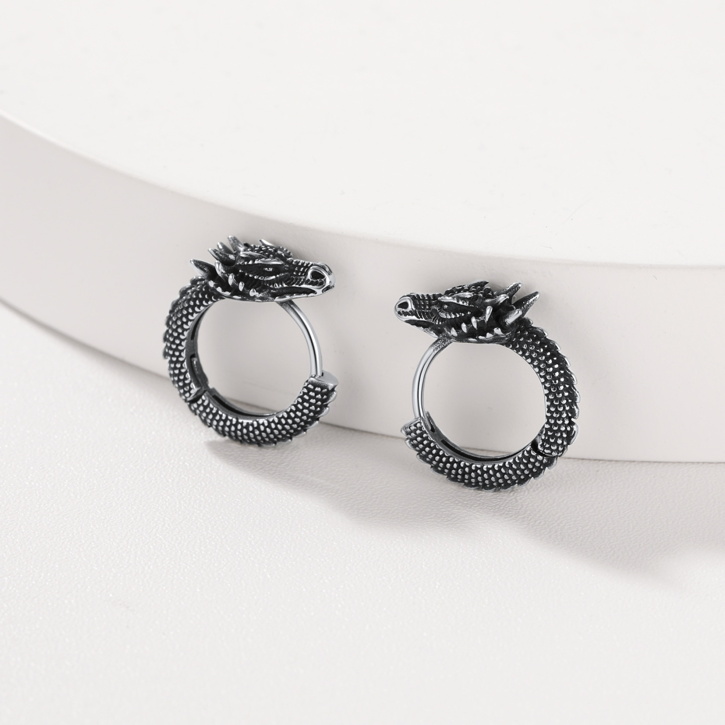Dragon Huggie Hoop Earrings, Stainless Steel-01