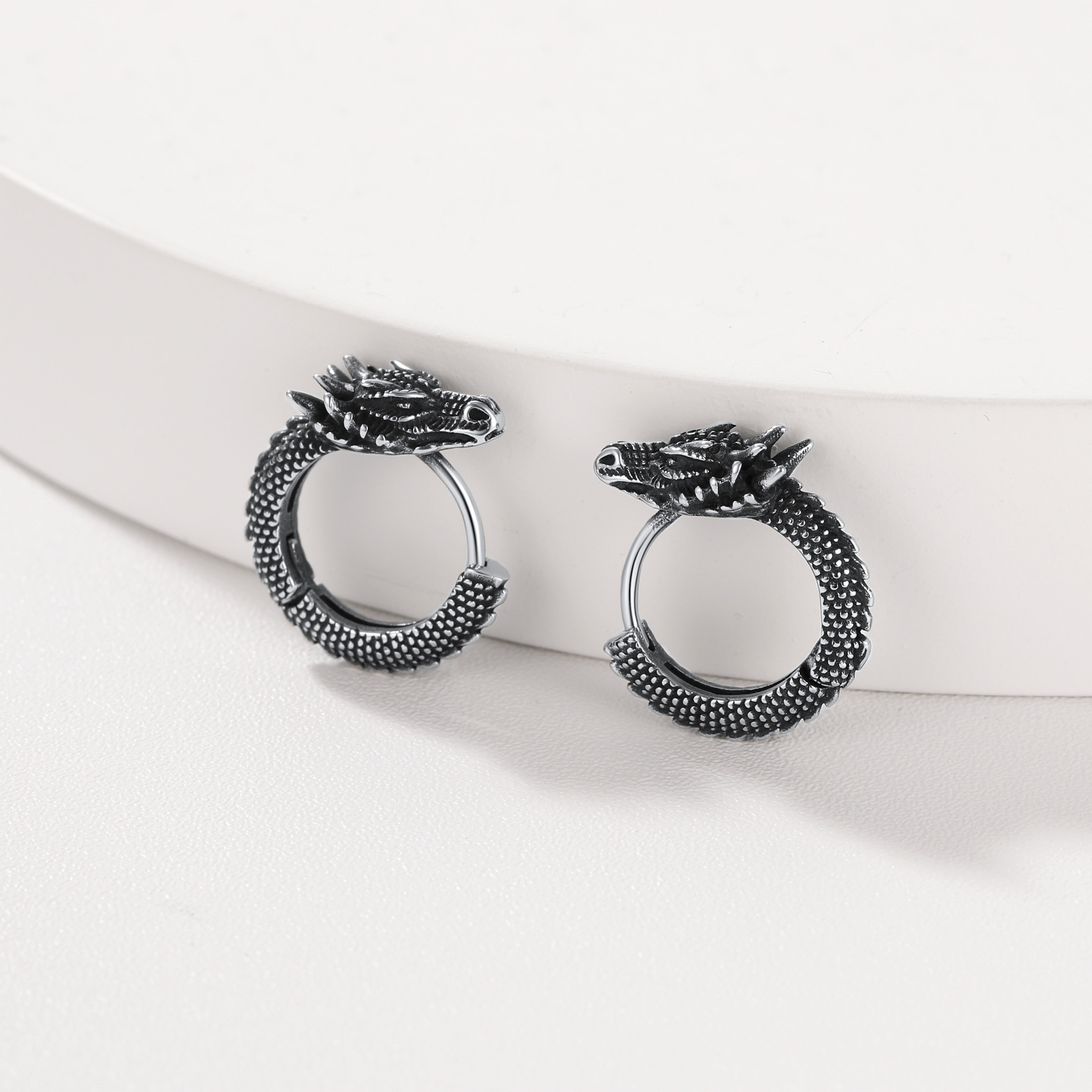 Dragon Huggie Hoop Earrings, Stainless Steel-01