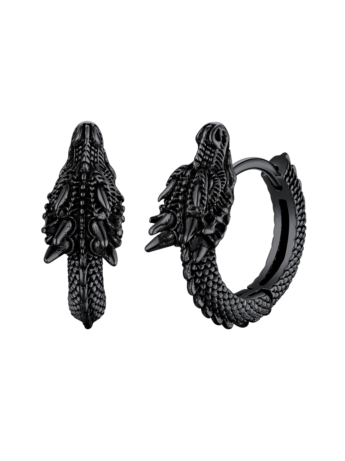 Dragon Huggie Hoops Punk Rock Earrings in Black