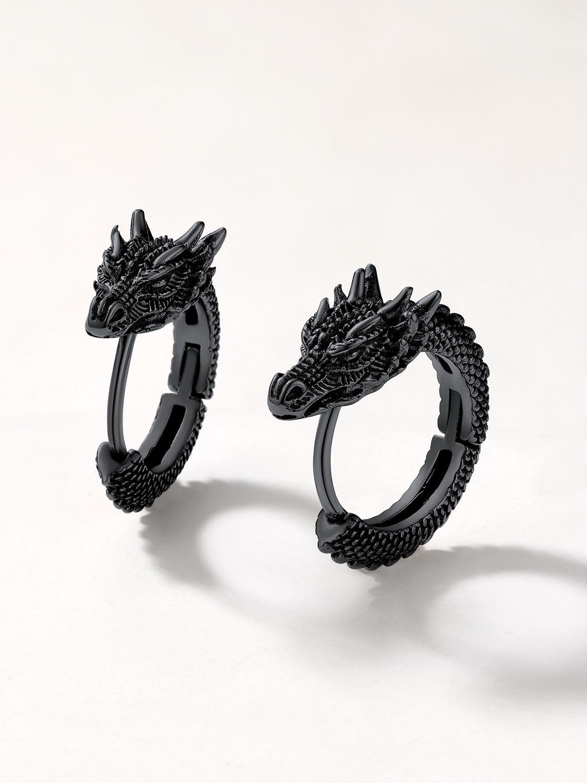 Dragon Huggie Hoops Punk Rock Earrings in Black