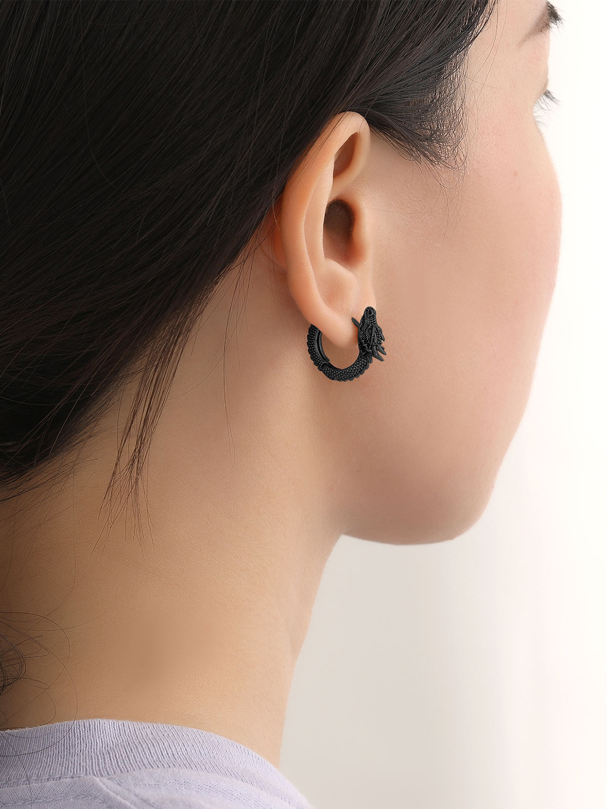 Dragon Huggie Hoops Punk Rock Earrings in Black