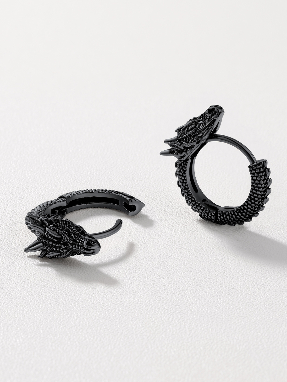 Dragon Huggie Hoops Punk Rock Earrings in Black