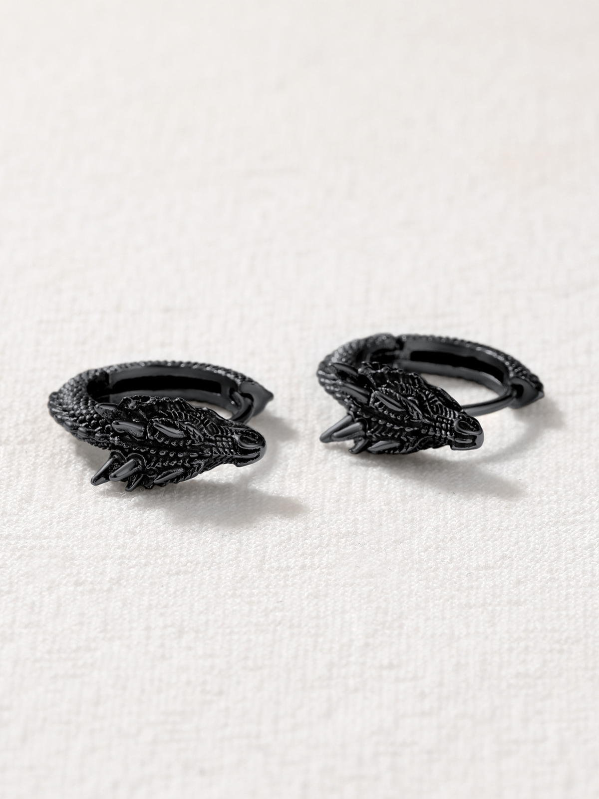 Dragon Huggie Hoops Punk Rock Earrings in Black