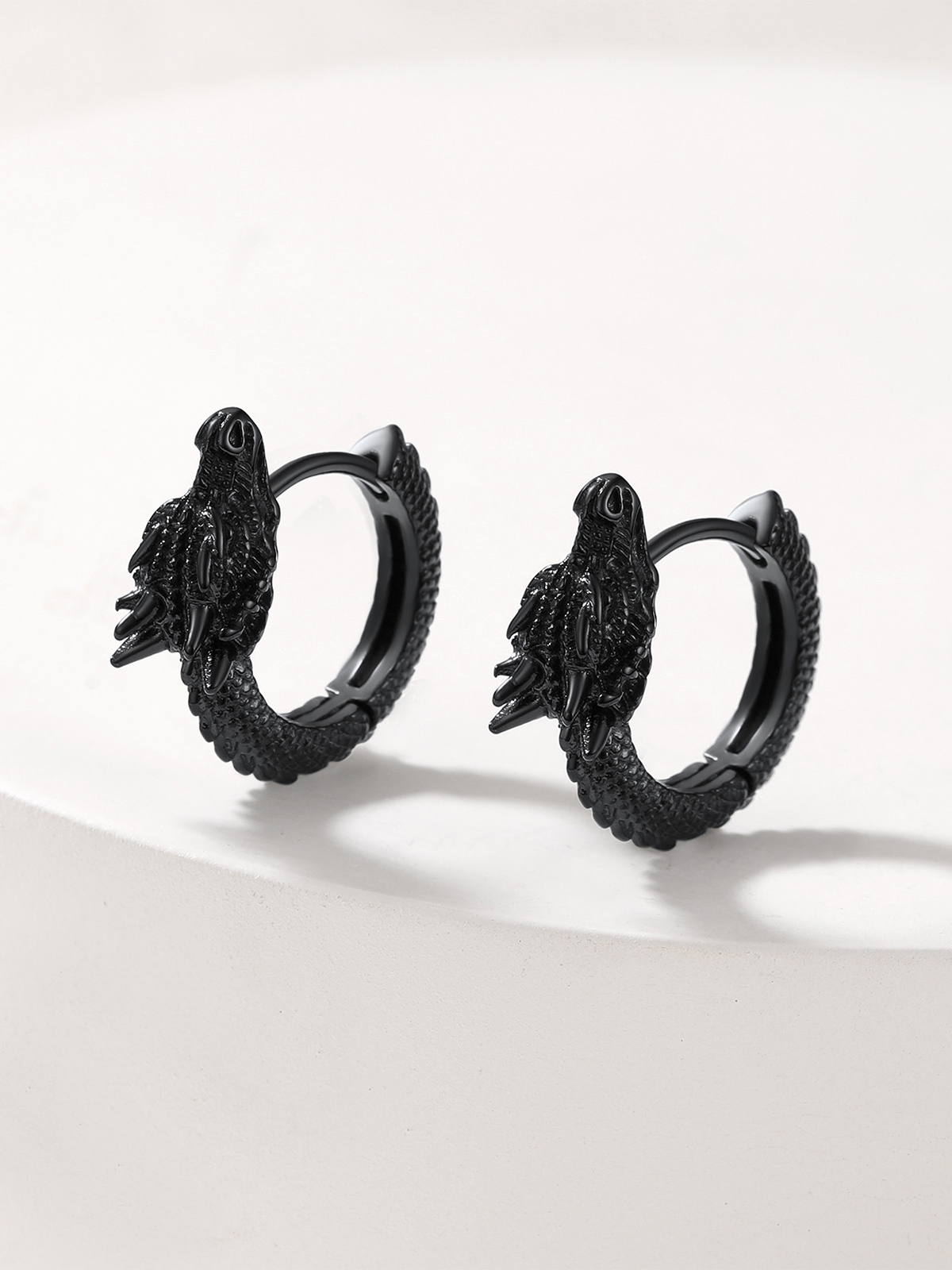 Dragon Huggie Hoops Punk Rock Earrings in Black