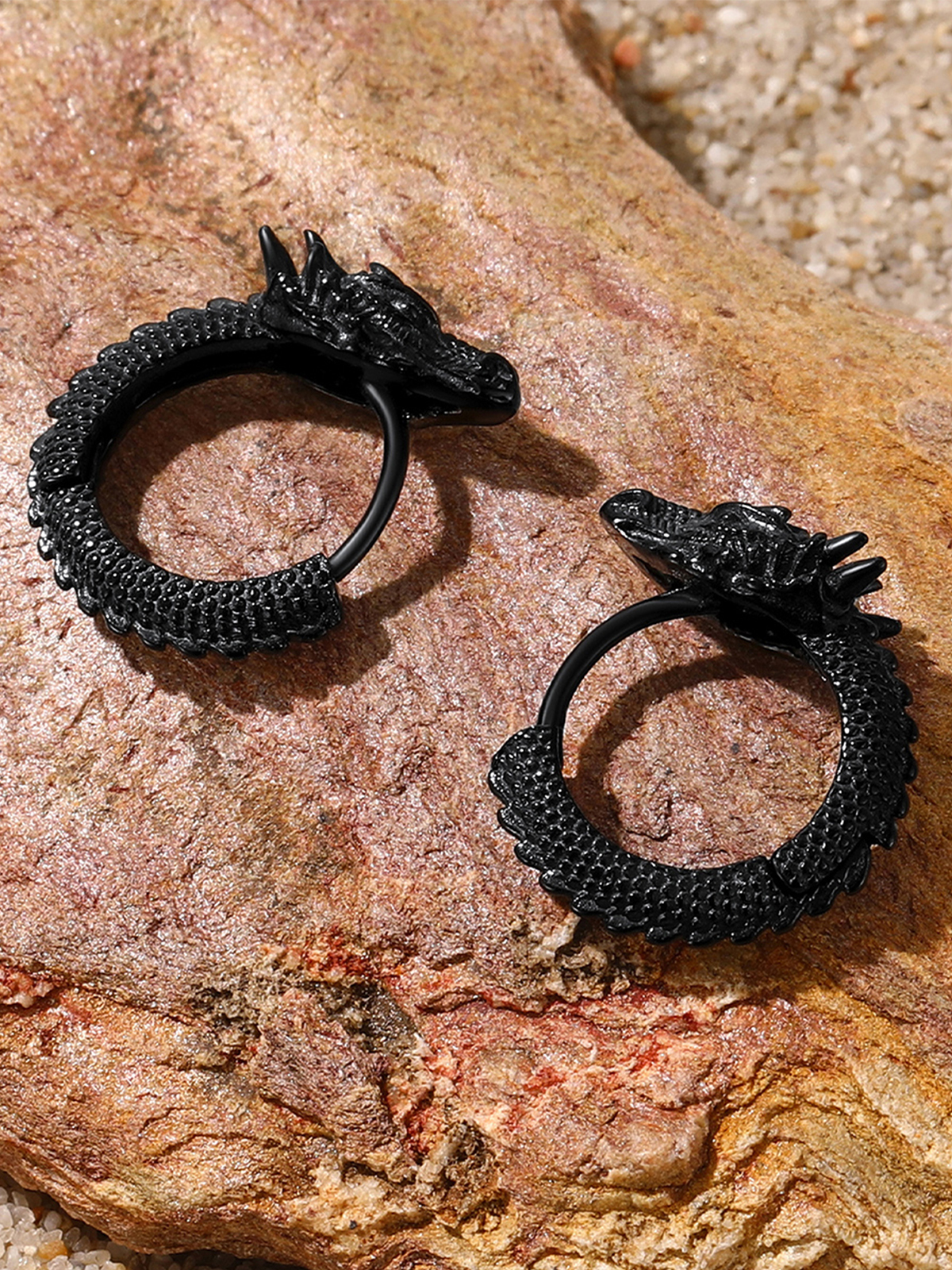 Dragon Huggie Hoops Punk Rock Earrings in Black