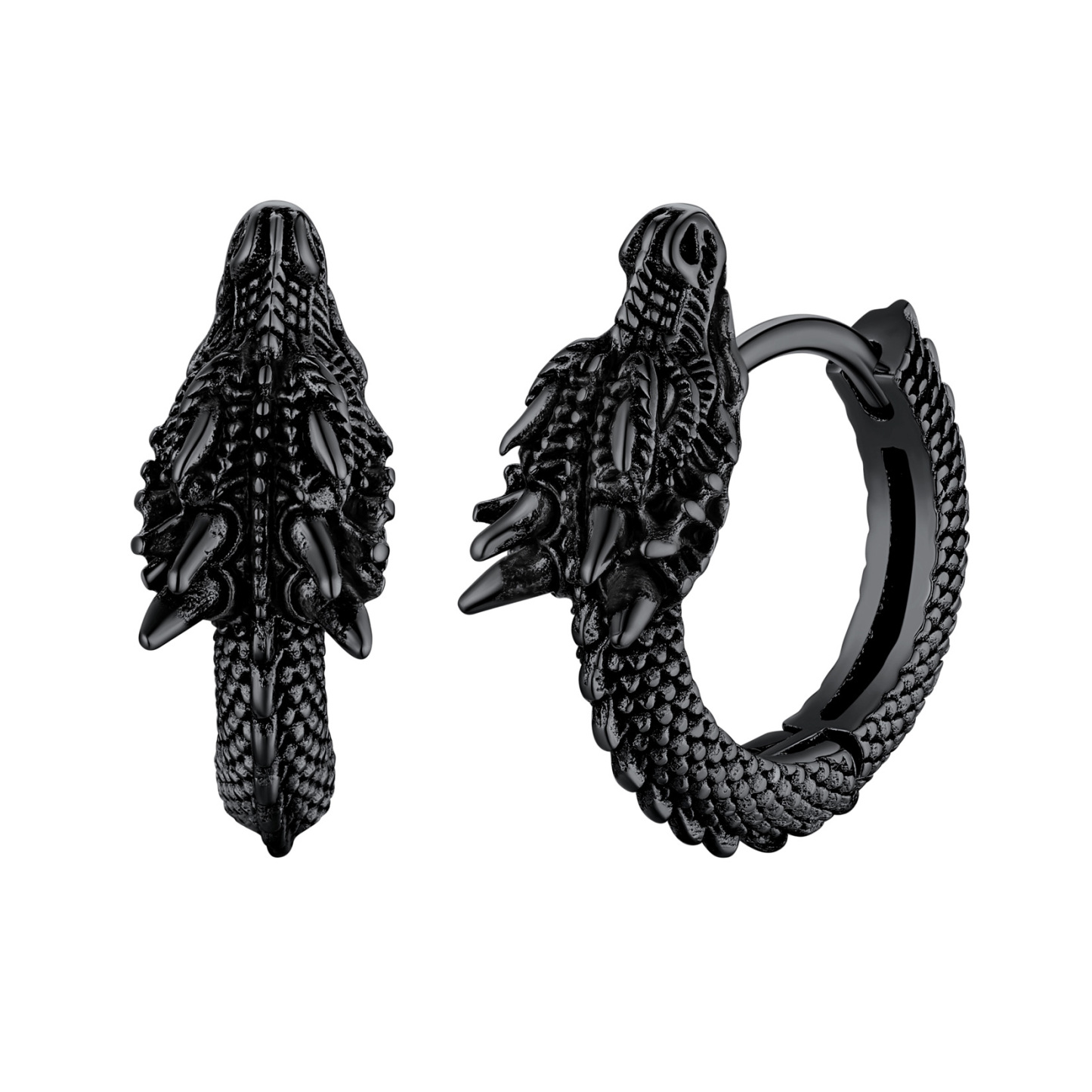 Dragon Huggie Hoop Earrings in Black Plated