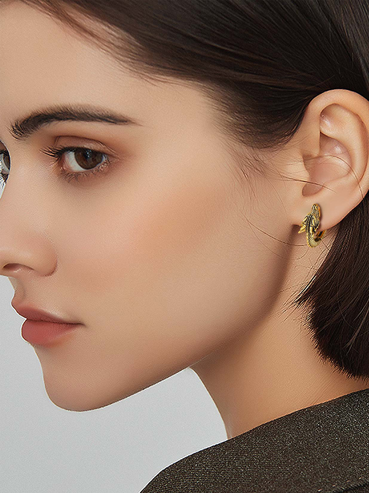 Dragon Huggie Hoops Punk Rock Earrings in 14K Gold