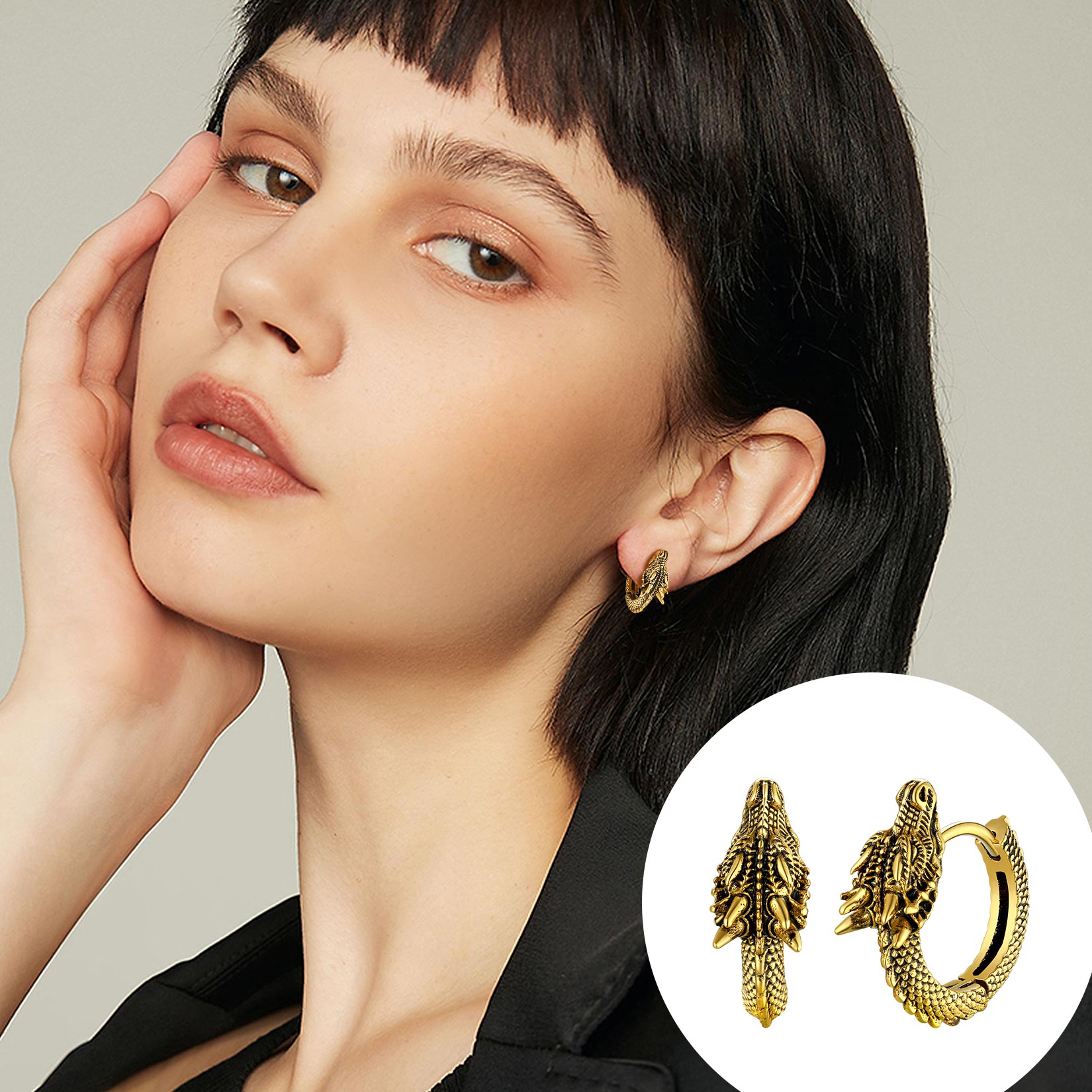 Dragon Huggie Hoop Earrings for Women-01