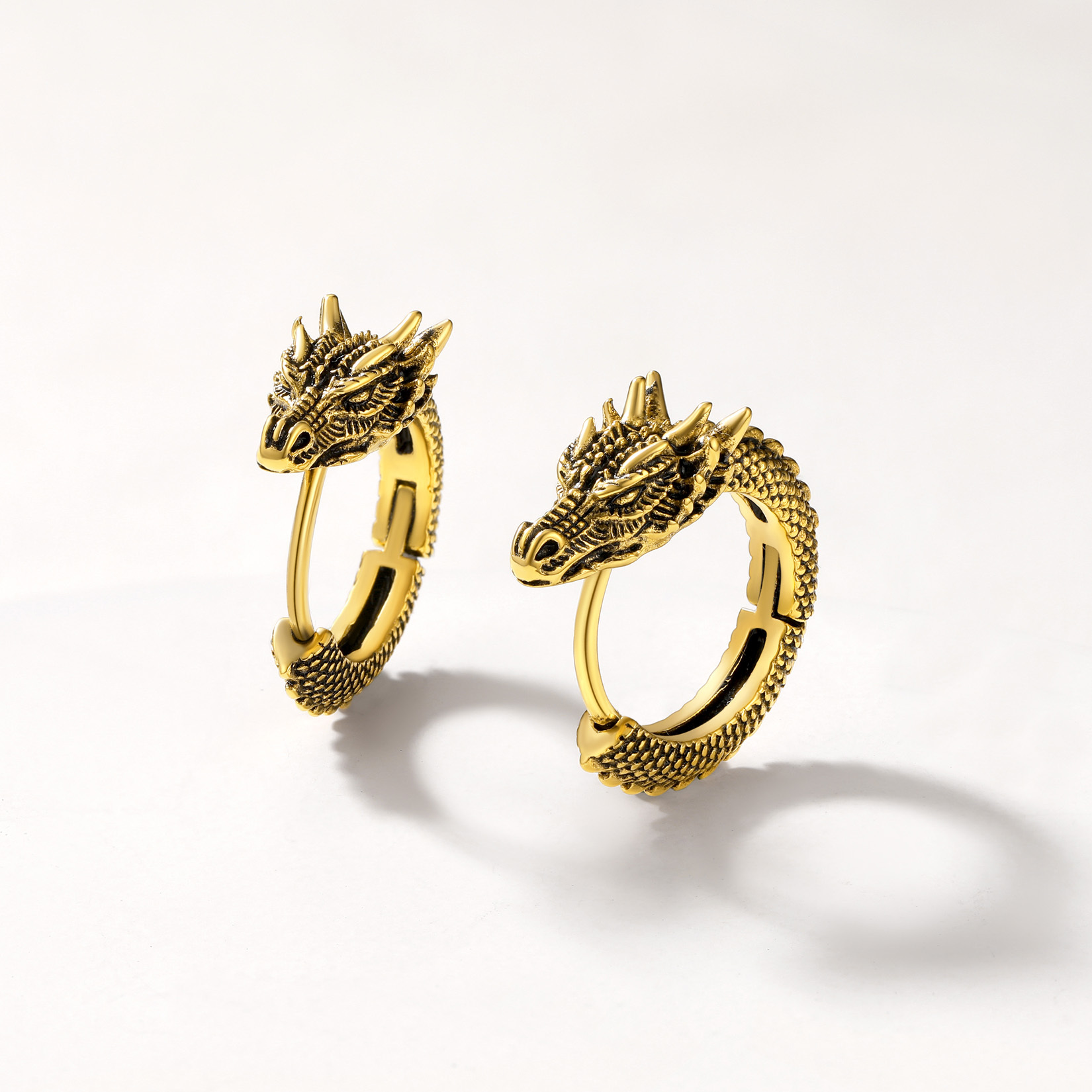 Dragon Huggie Hoop Earrings, 18K Gold Plated-01