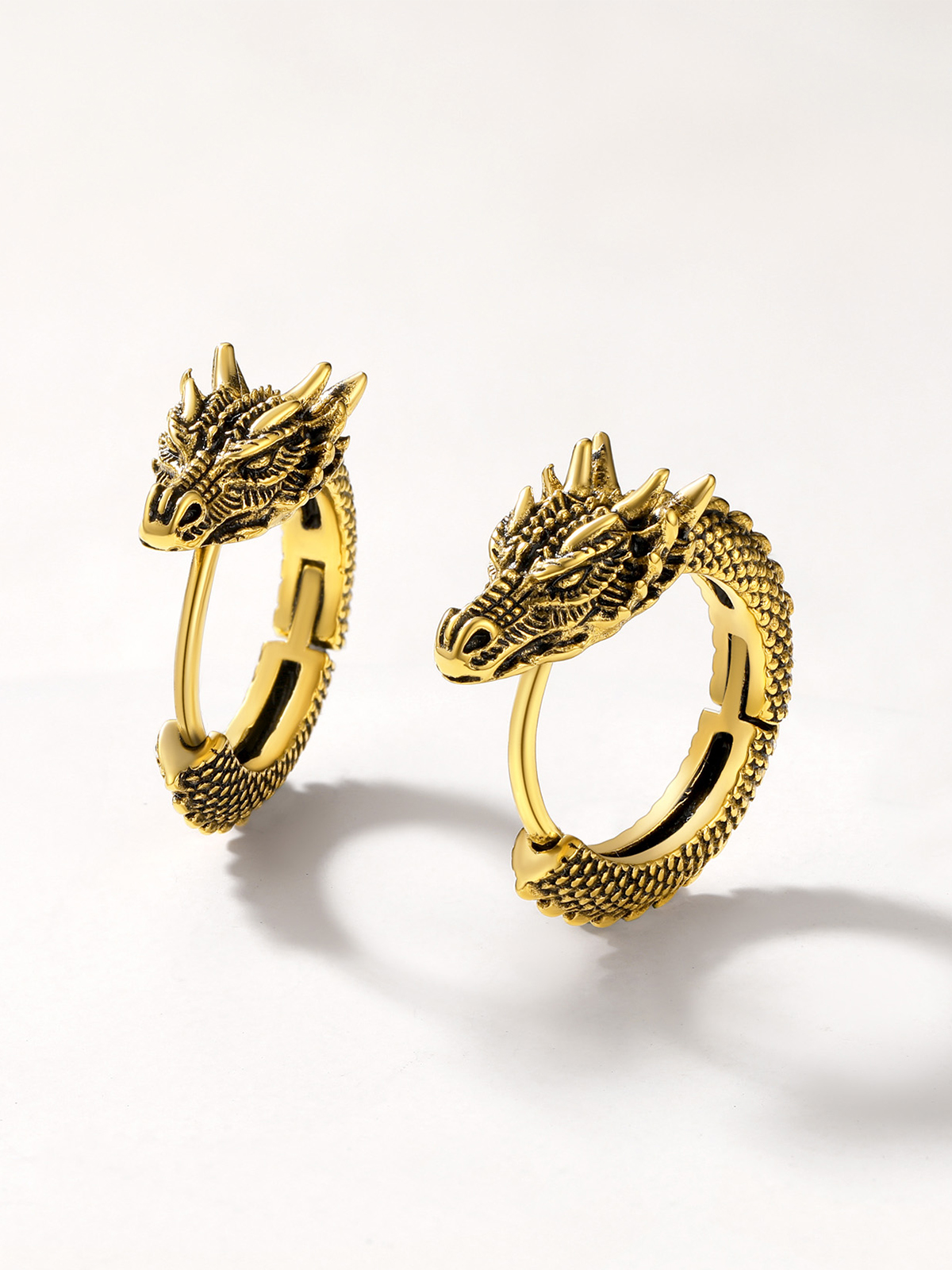 Dragon Huggie Hoops Punk Rock Earrings in 14K Gold