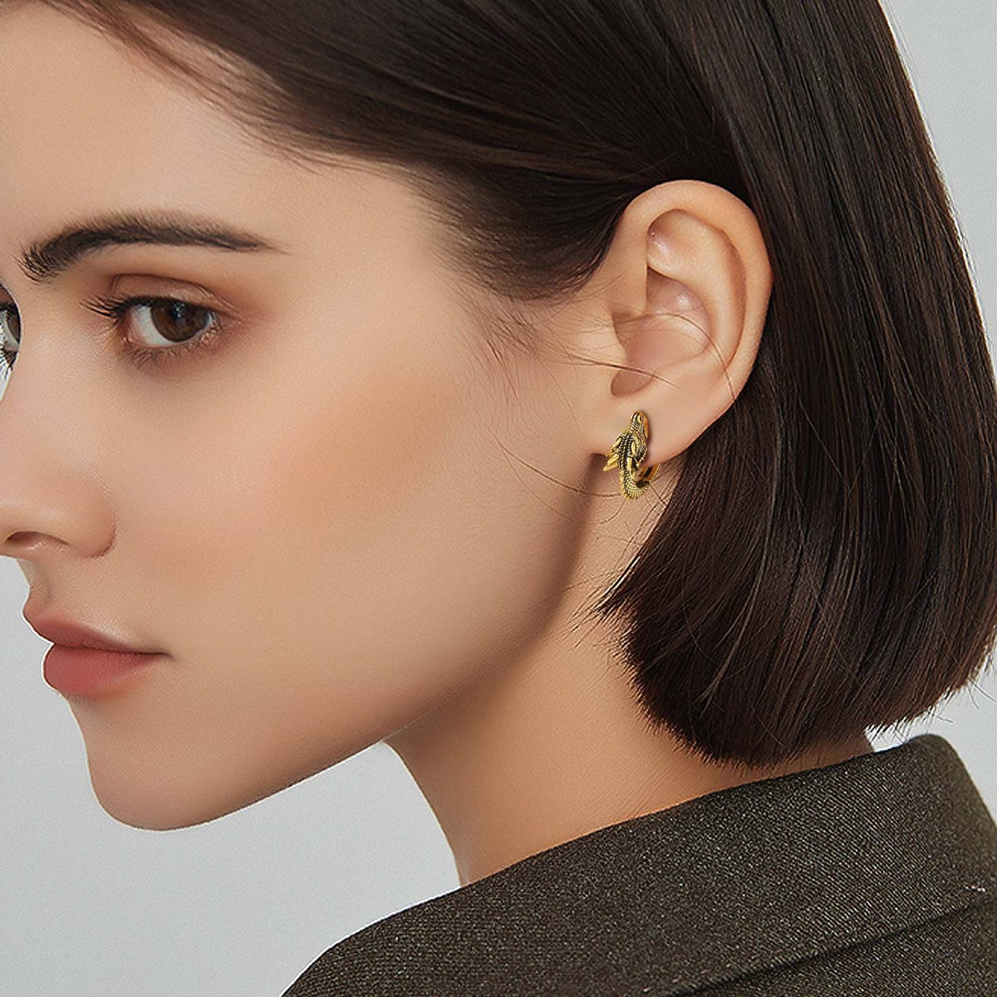 Dragon Huggie Hoop Earrings for Women-02