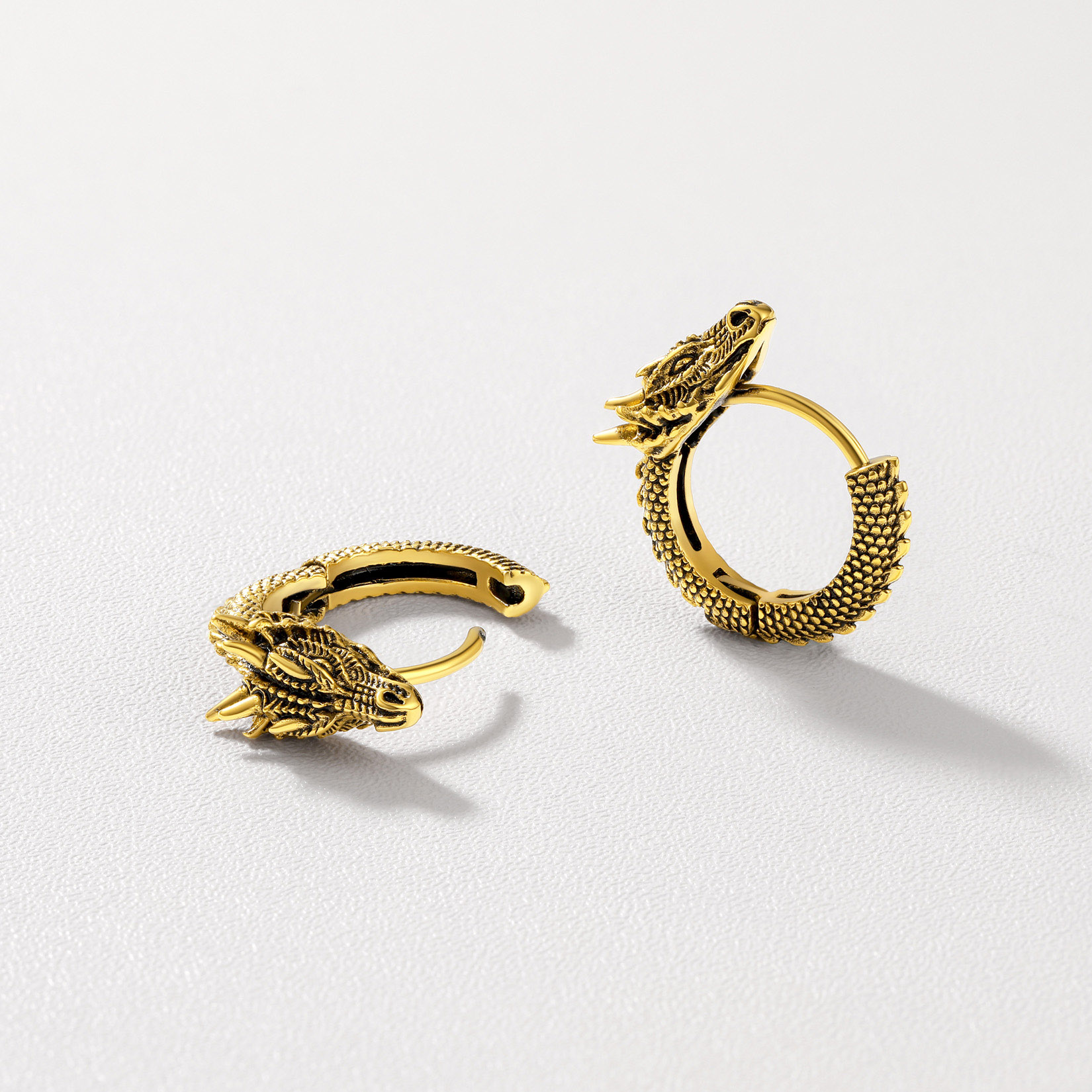 Dragon Huggie Hoop Earrings, 18K Gold Plated-02