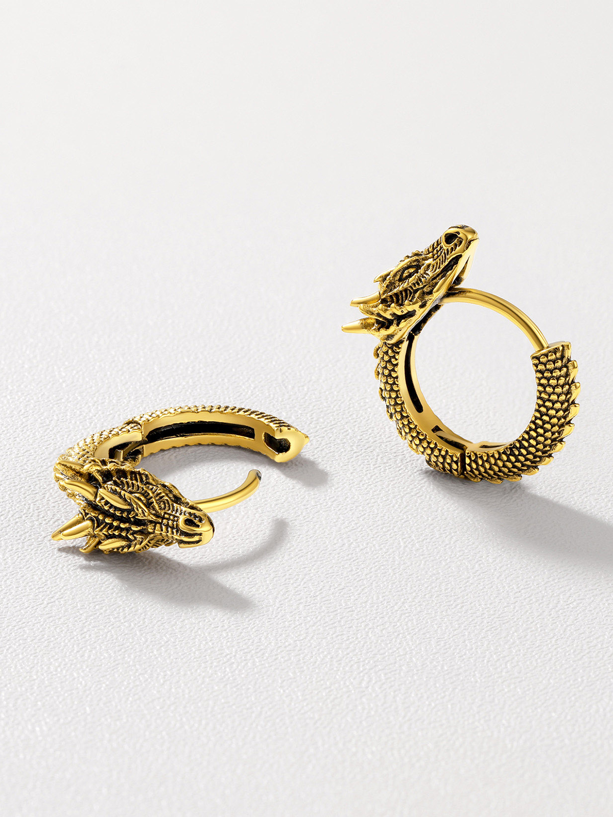 Dragon Huggie Hoops Punk Rock Earrings in 14K Gold
