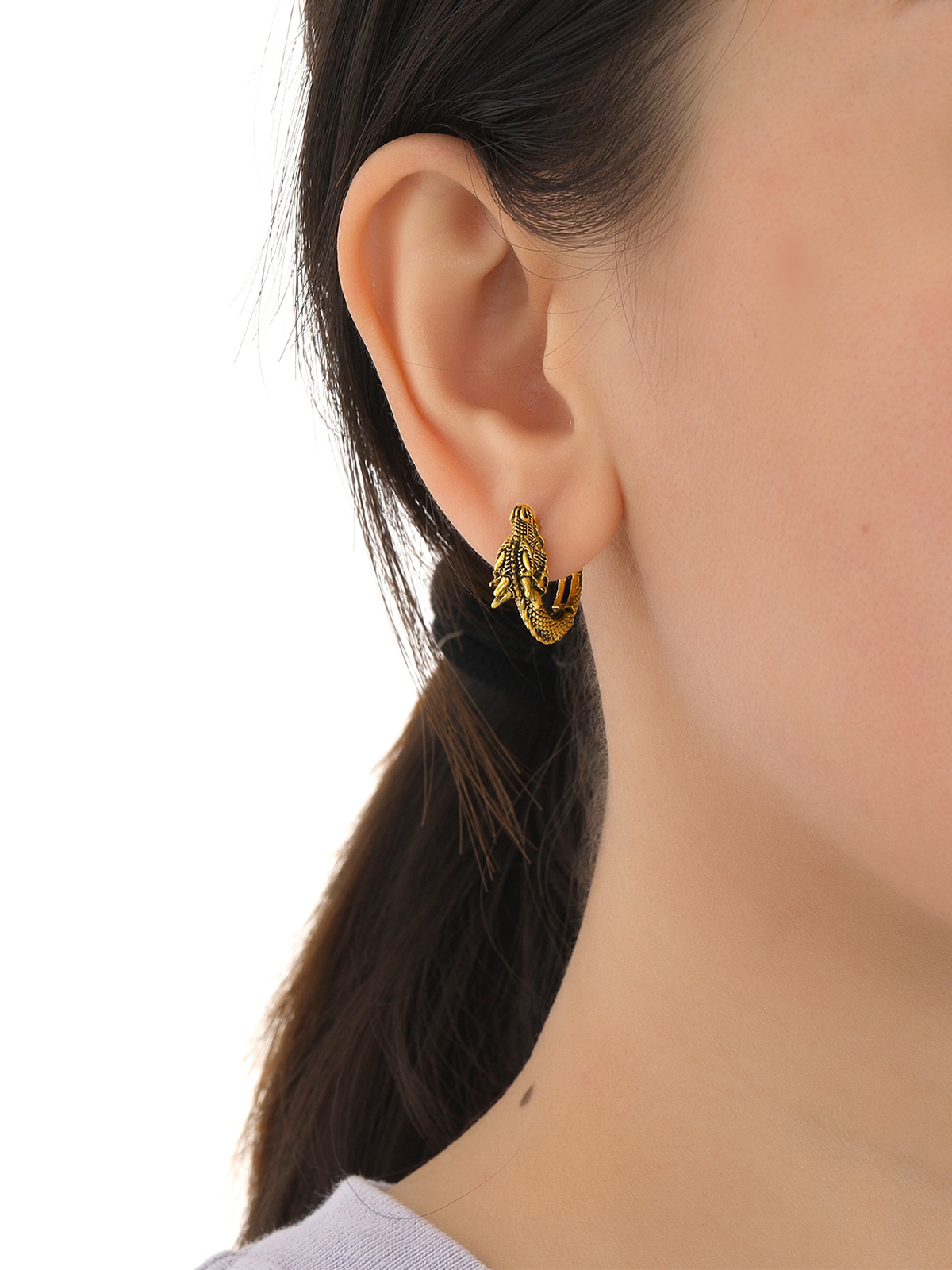Dragon Huggie Hoops Punk Rock Earrings in 14K Gold