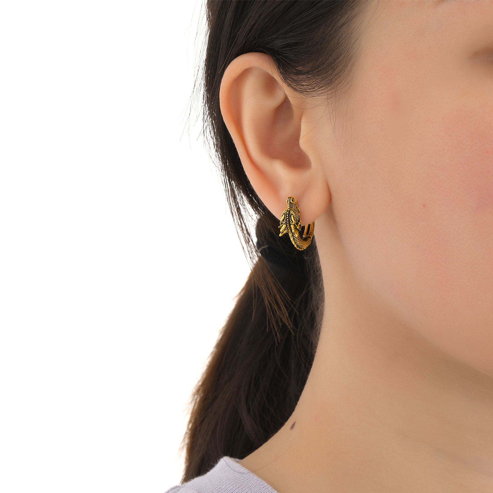 Dragon Huggie Hoop Earrings for Women-03