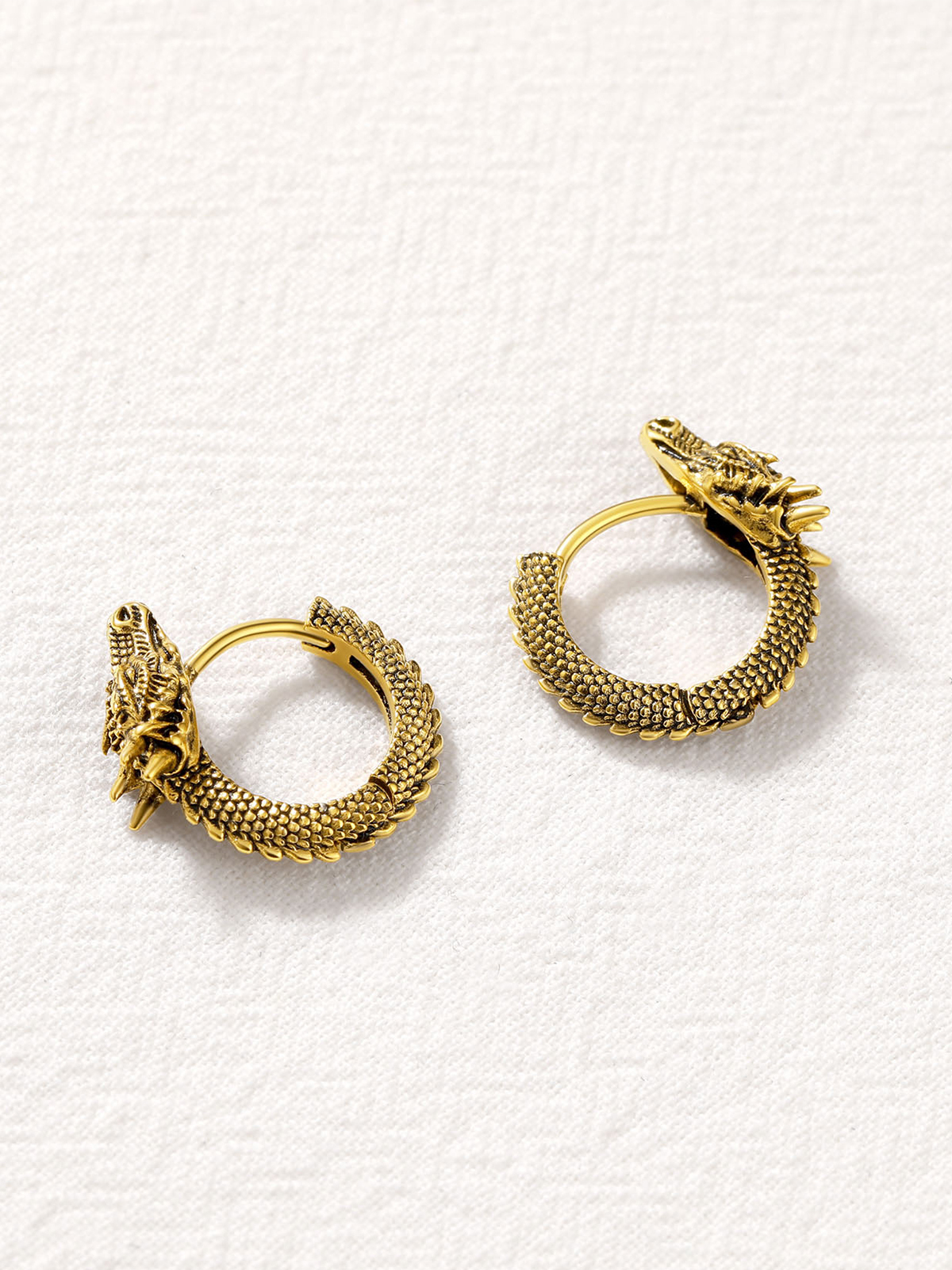 Dragon Huggie Hoops Punk Rock Earrings in 14K Gold