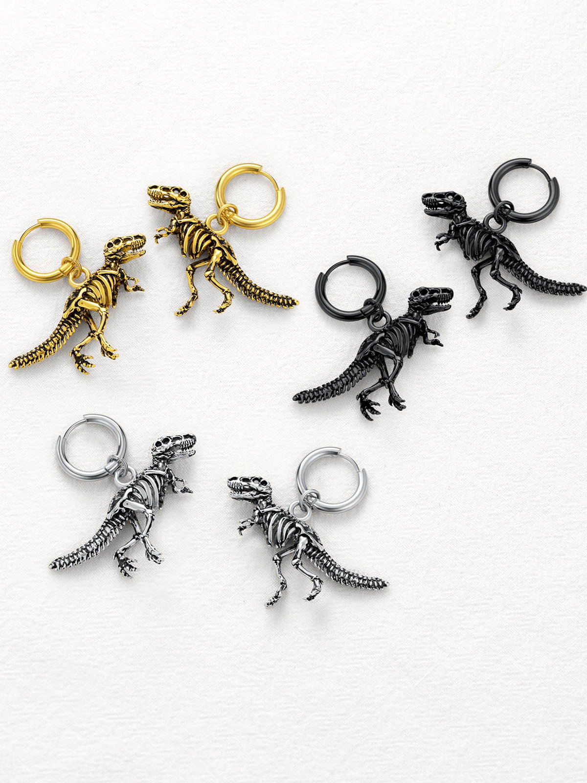 Tyrannosaurus Rex Huggie Hoops Punk Rock Earrings in 18K Gold