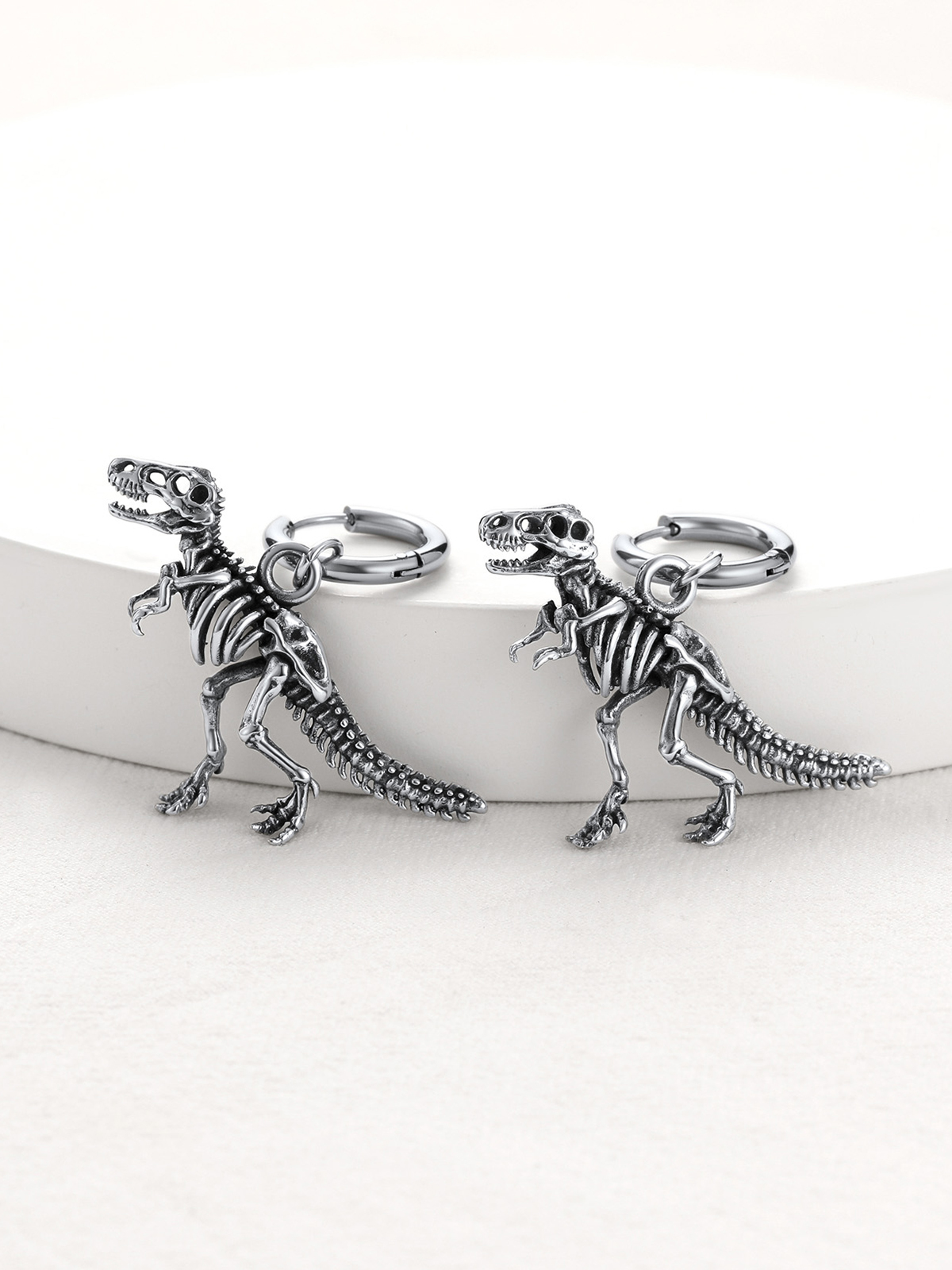 Tyrannosaurus Rex Huggie Hoops Punk Rock Earrings in Stainless Steel