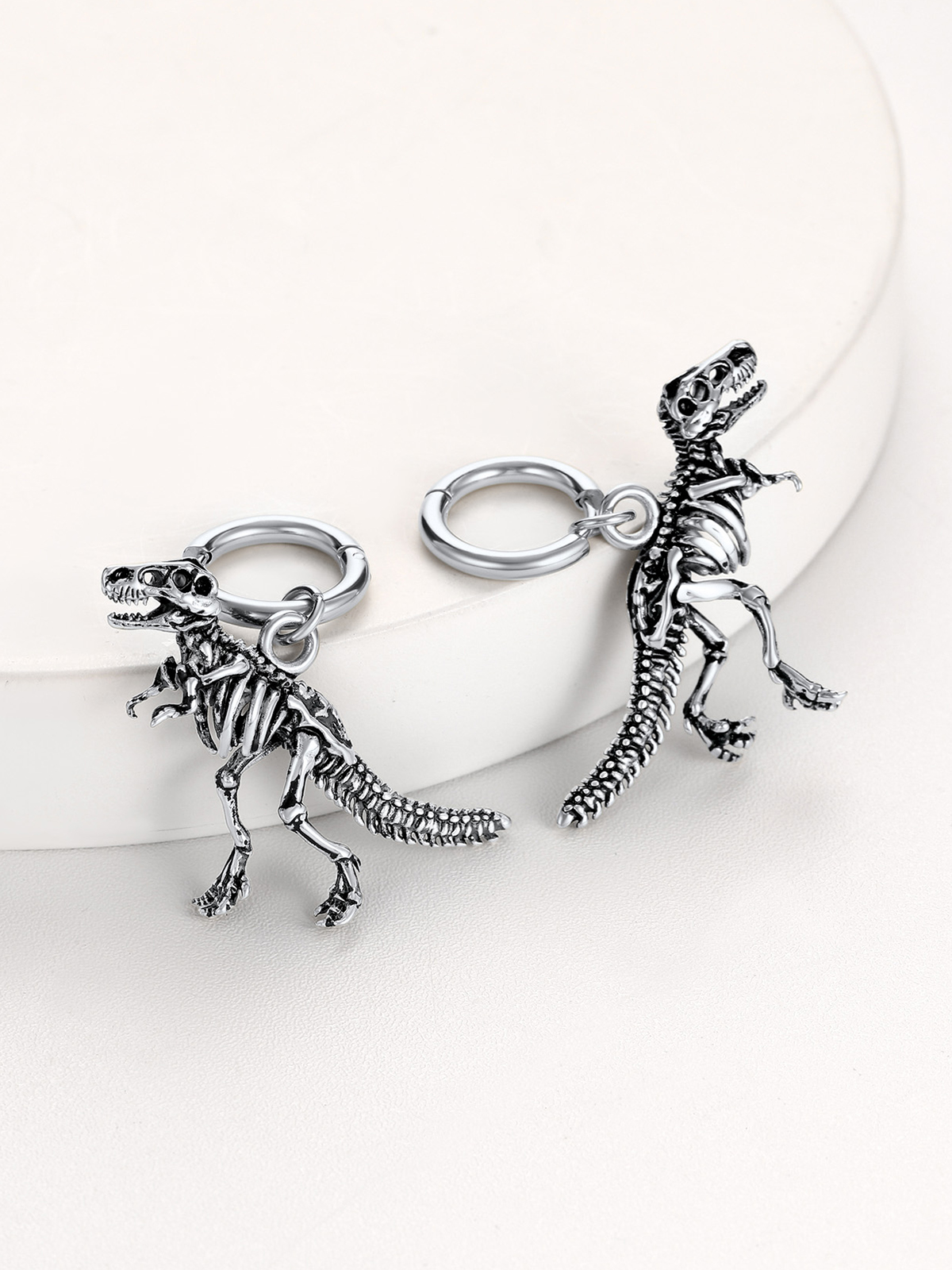Tyrannosaurus Rex Huggie Hoops Punk Rock Earrings in Stainless Steel