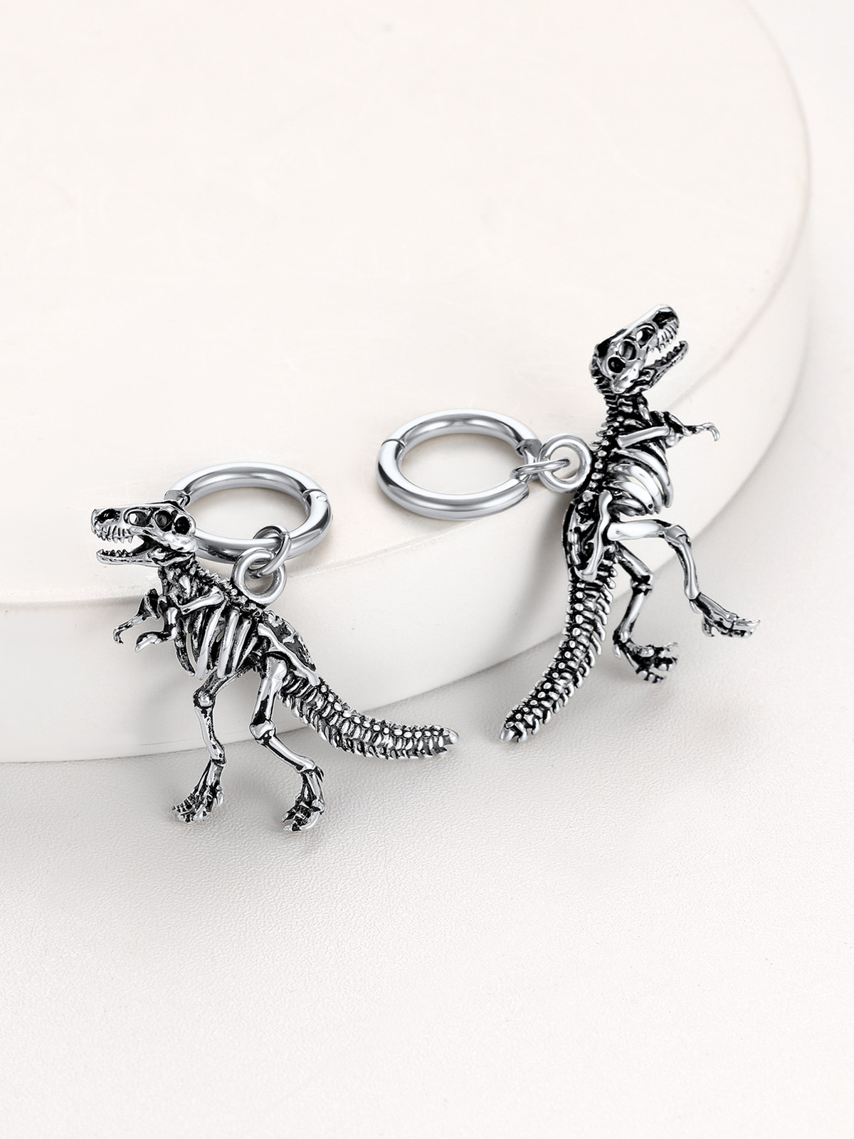 Tyrannosaurus Rex Huggie Hoops Punk Rock Earrings in Stainless Steel