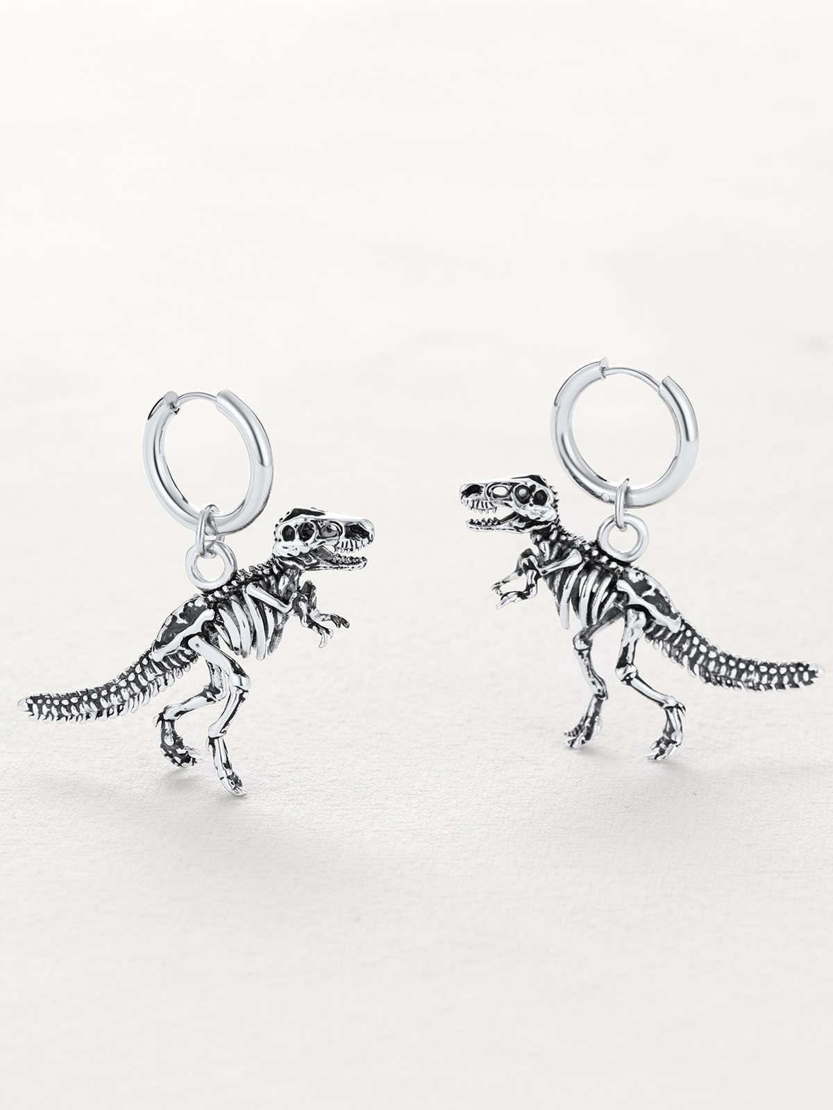 Tyrannosaurus Rex Huggie Hoops Punk Rock Earrings in Stainless Steel